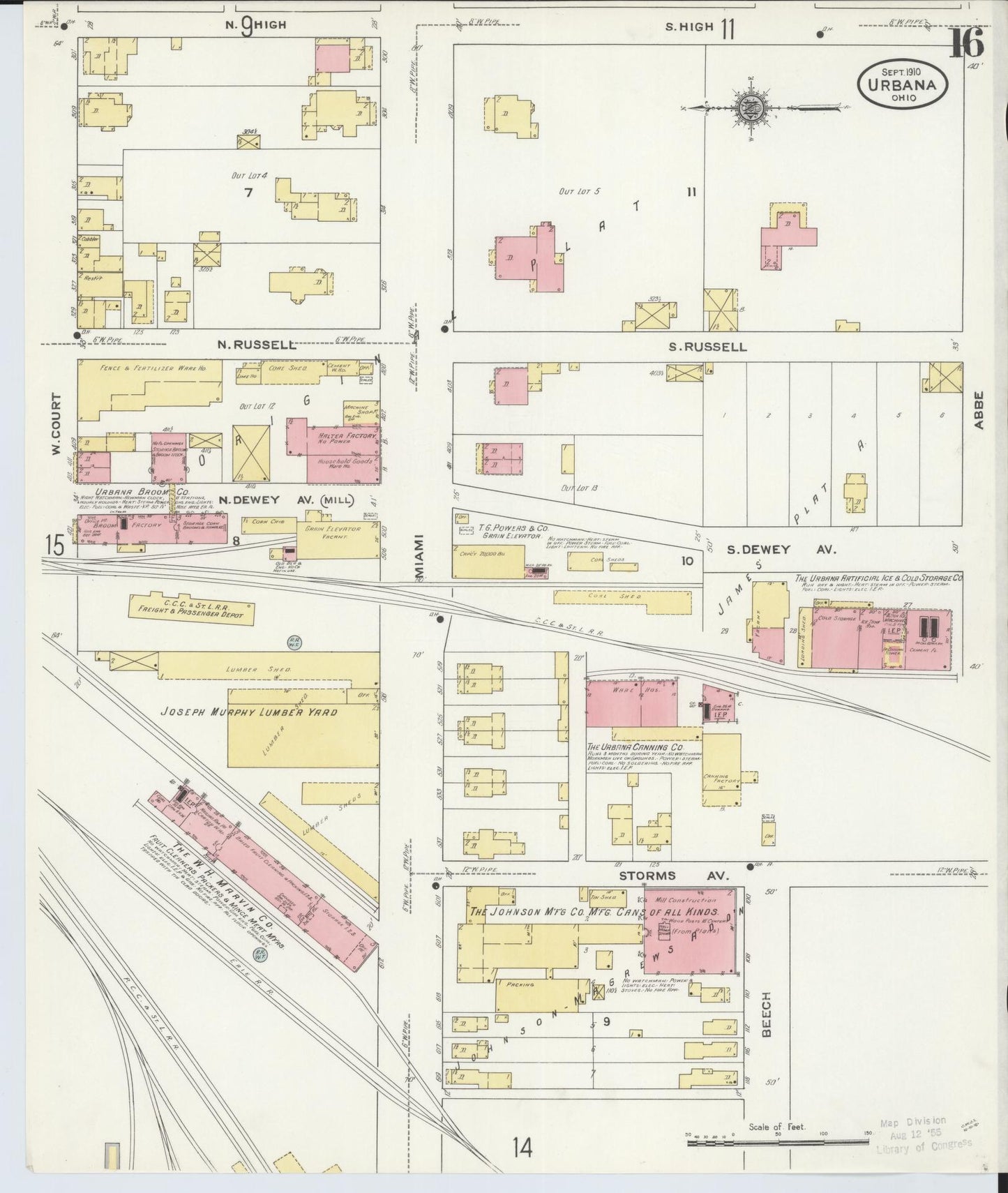 Sanborn Fire Insurance Map from Urbana, Champaign County, Ohio (1910), Sheet #0016 - Historic Sanborn Fire Insurance Map Print, vintage old map wall art, antique decor, genealogy gift, Ohio Ohio map