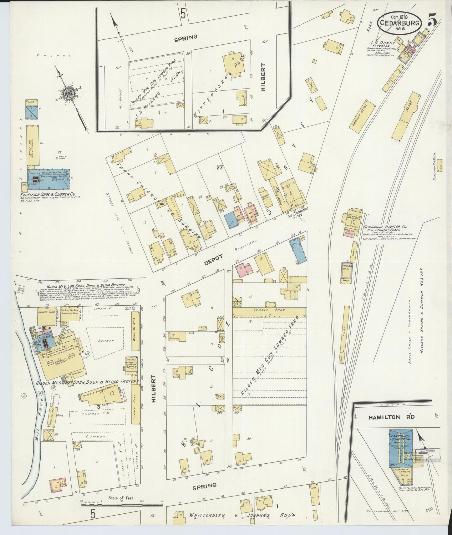Sanborn Fire Insurance Map from Cedarburg, Ozaukee County, Wisconsin (1910), Sheet #0005 - Historic Sanborn Fire Insurance Map Print, vintage old map wall art, antique decor, genealogy gift, Wisconsin Wisconsin map
