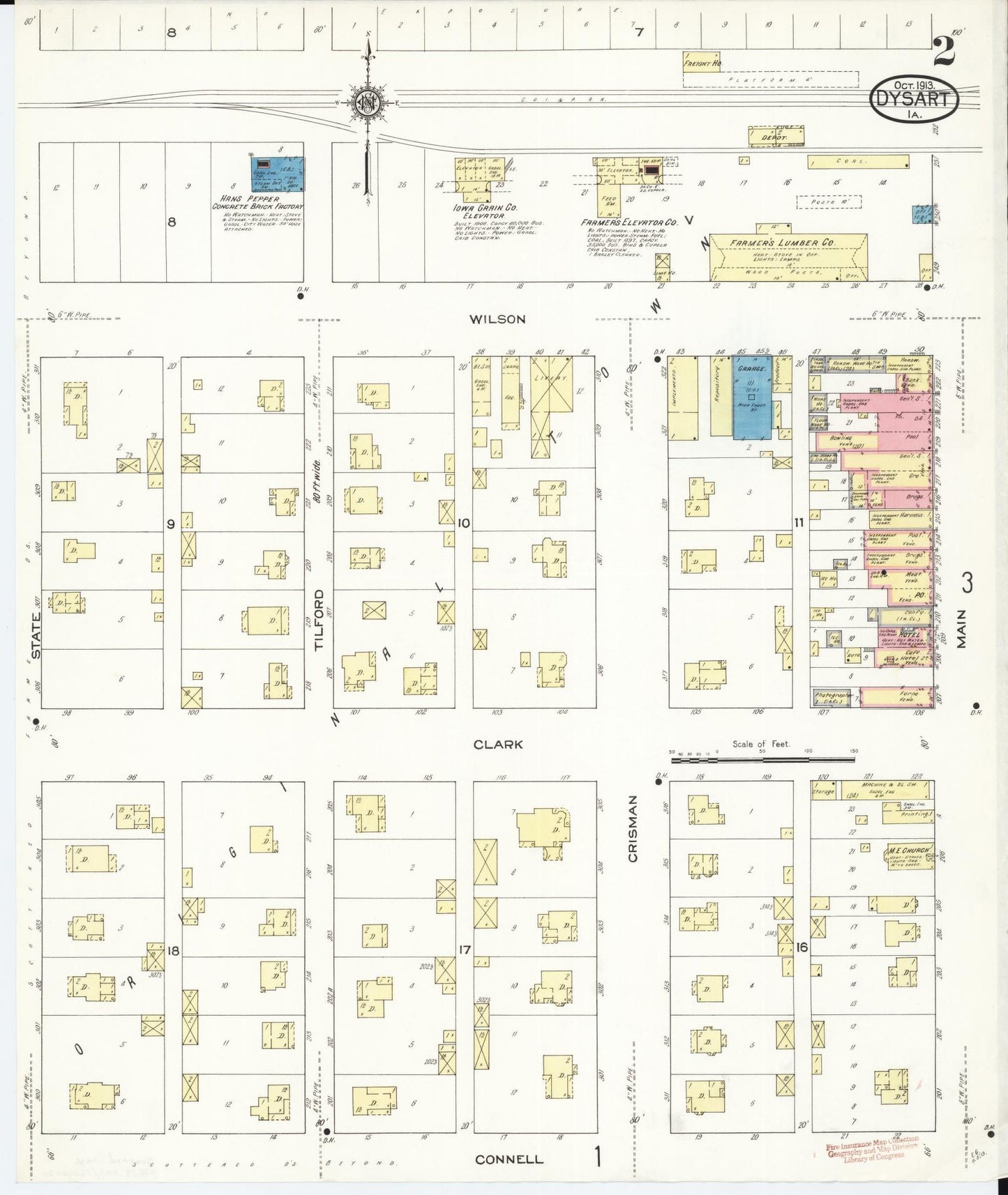 Sanborn Fire Insurance Map from Dysart, Tama County, Iowa (1913), Sheet #0002 - Historic Sanborn Fire Insurance Map Print, vintage old map wall art