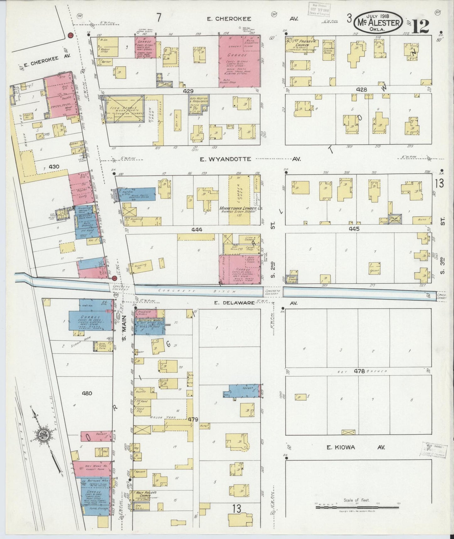 Sanborn Fire Insurance Map from McAlester, Pittsburg County, Oklahoma (1918), Sheet #0012 - Historic Sanborn Fire Insurance Map Print, vintage old map wall art, antique decor, genealogy gift, Oklahoma Oklahoma map