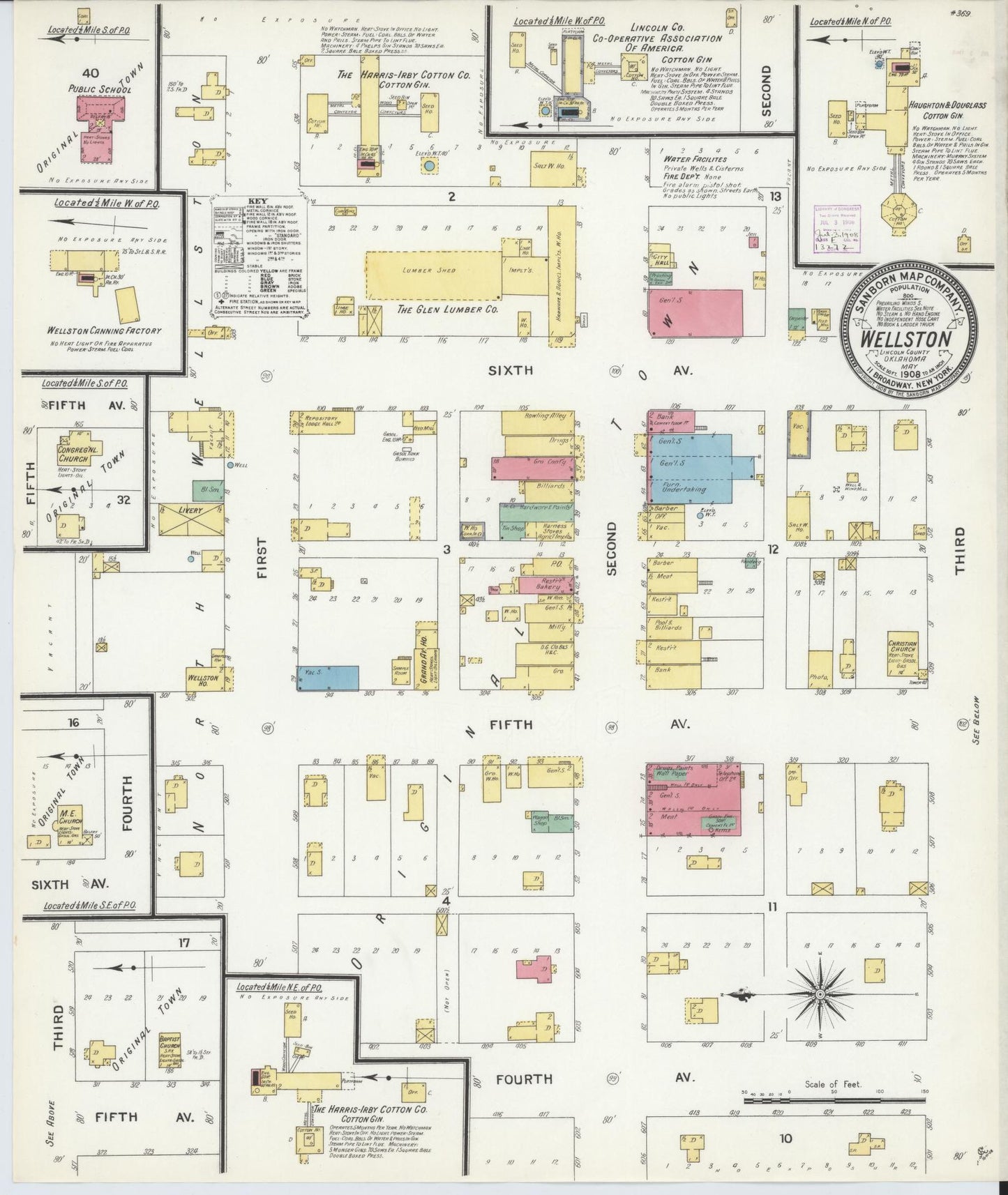 Sanborn Fire Insurance Map from Wellston, Lincoln County, Oklahoma (1908), Sheet #0001 - Historic Sanborn Fire Insurance Map Print, vintage old map wall art, antique decor, genealogy gift, Oklahoma Oklahoma map
