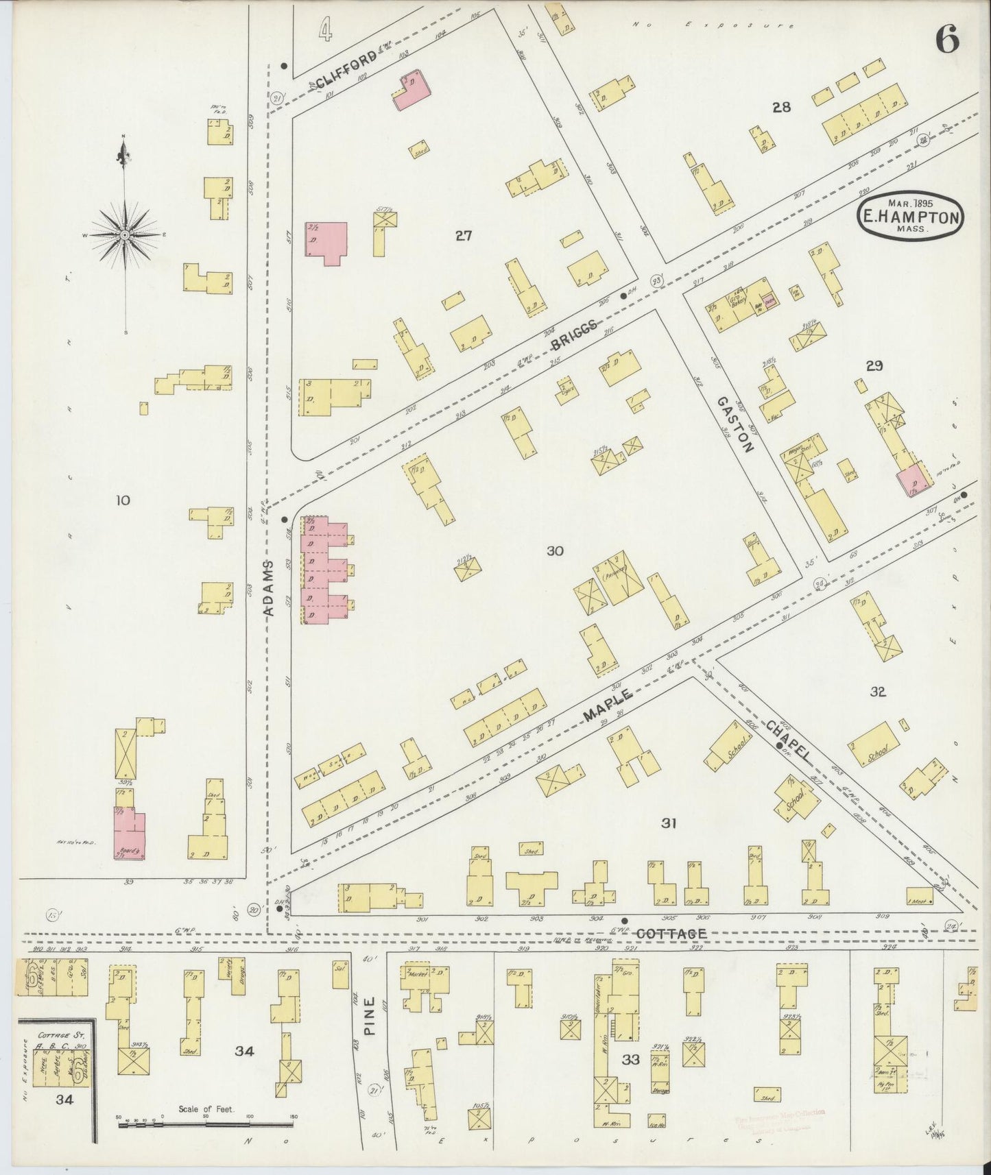 Sanborn Fire Insurance Map from East Hampton, Hampshire County, Massachusetts (1895), Sheet #0006 - Historic Sanborn Fire Insurance Map Print, vintage old map wall art, antique decor, genealogy gift, Massachusetts Massachusetts map