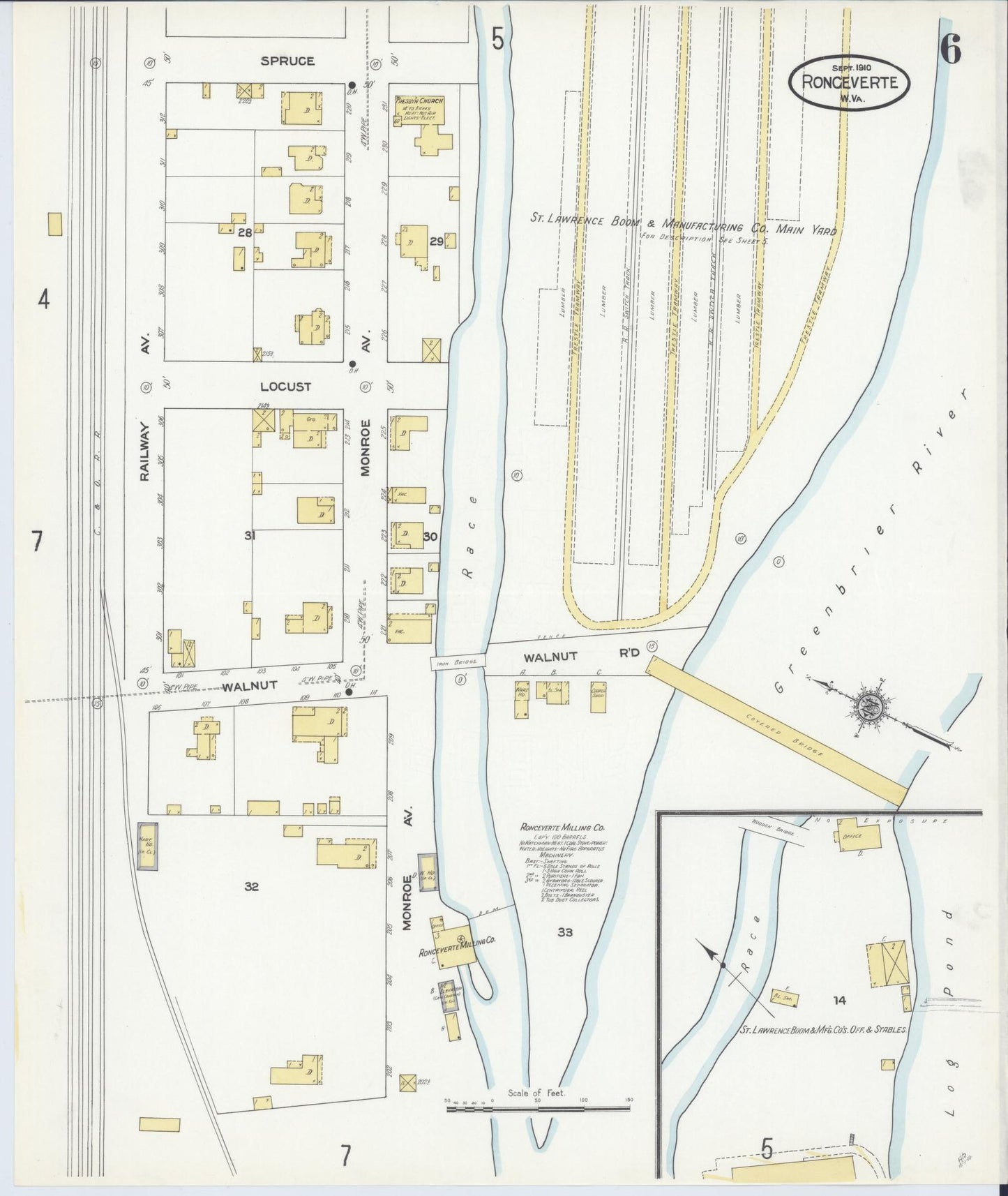 Sanborn Fire Insurance Map from Ronceverte, Greenbrier County, West Virginia (1910), Sheet #0006 - Historic Sanborn Fire Insurance Map Print, vintage old map wall art, antique decor, genealogy gift, West Virginia West Virginia map