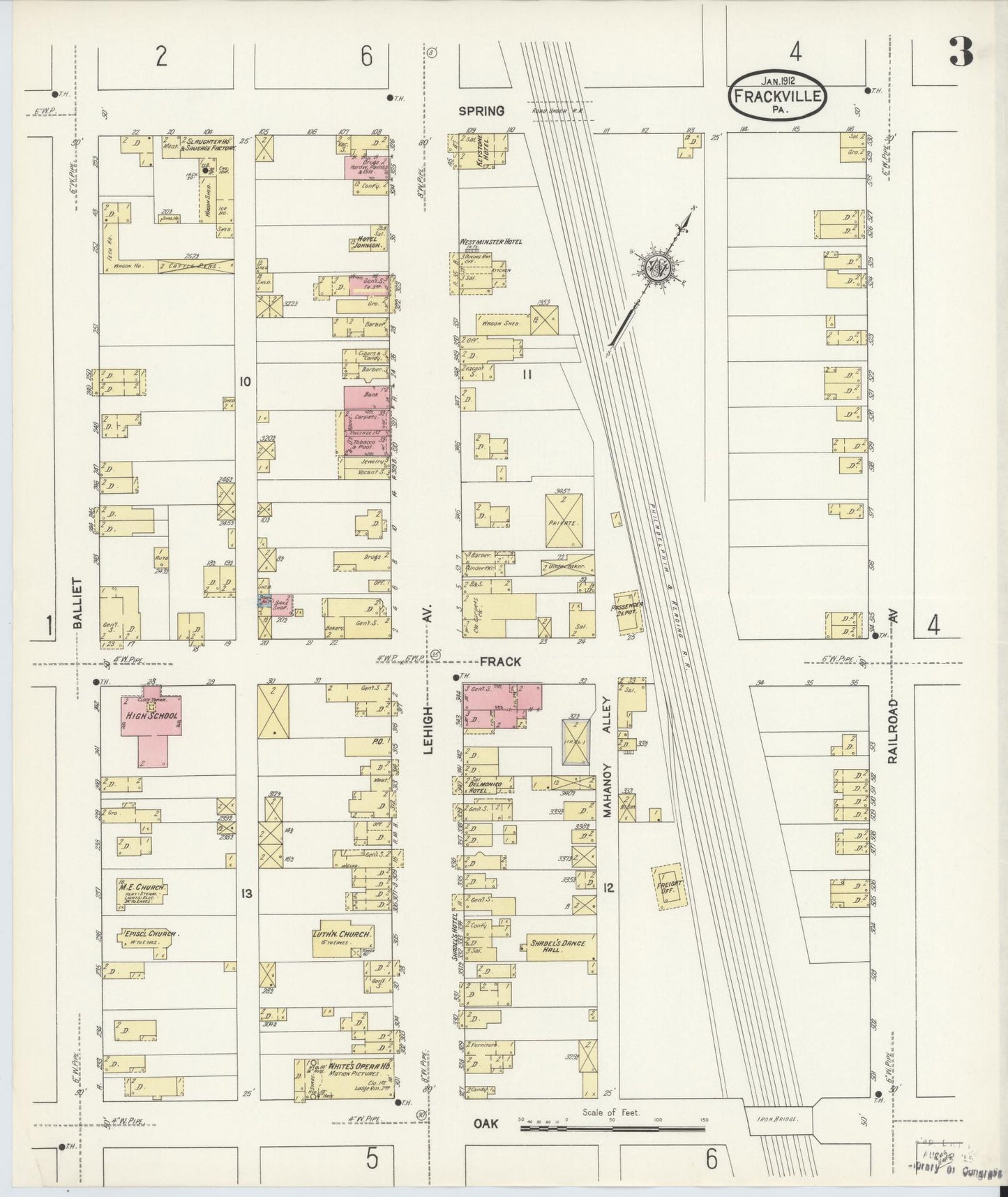 Sanborn Fire Insurance Map from Frackville, Schuylkill County, Pennsylvania (1912), Sheet #0003 - Historic Sanborn Fire Insurance Map Print, vintage old map wall art, antique decor, genealogy gift, Pennsylvania Pennsylvania map