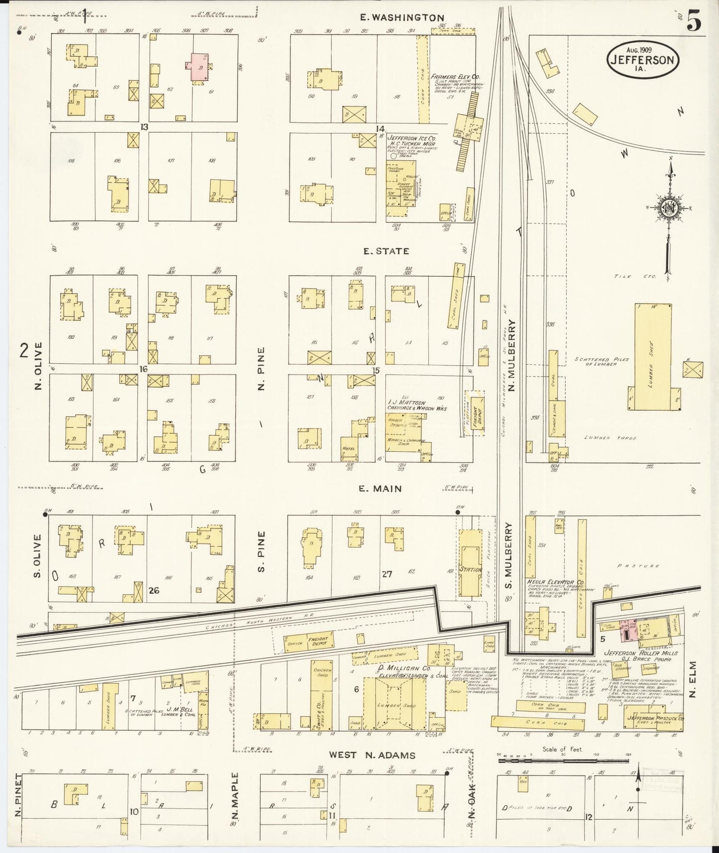 Sanborn Fire Insurance Map from Jefferson, Greene County, Iowa (1909), Sheet #0005 - Historic Sanborn Fire Insurance Map Print, vintage old map wall art