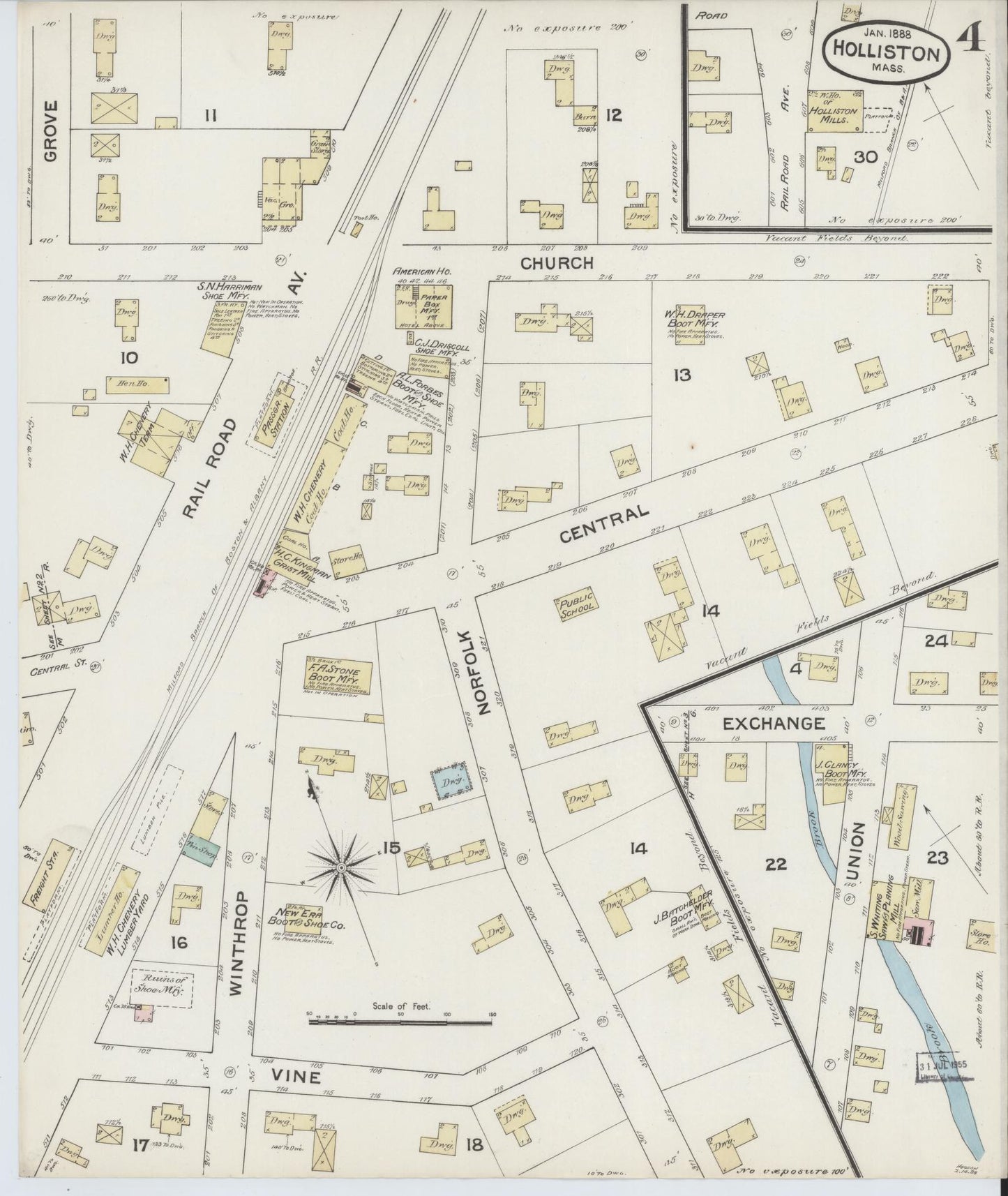 Sanborn Fire Insurance Map from Holliston, Middlesex County, Massachusetts (1888), Sheet #0004 - Complete Map Set gallery image, historic Sanborn map, vintage wall art, Massachusetts Massachusetts
