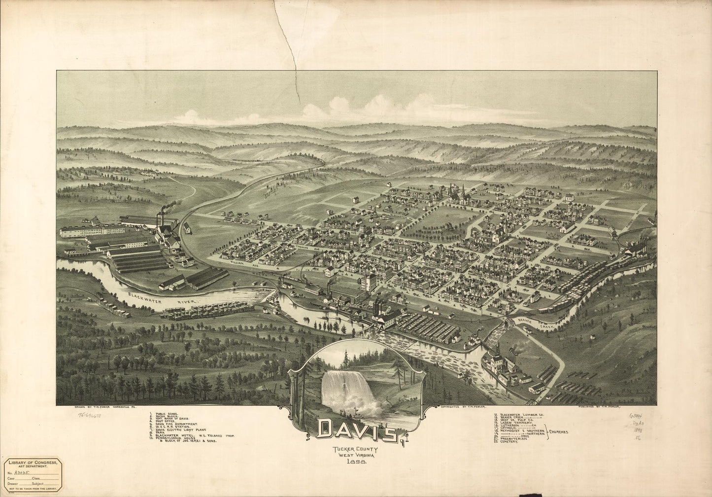 Davis, Tucker County, West Virginia 1898. (1898) – Historic Bird’s-Eye View Panorama Print