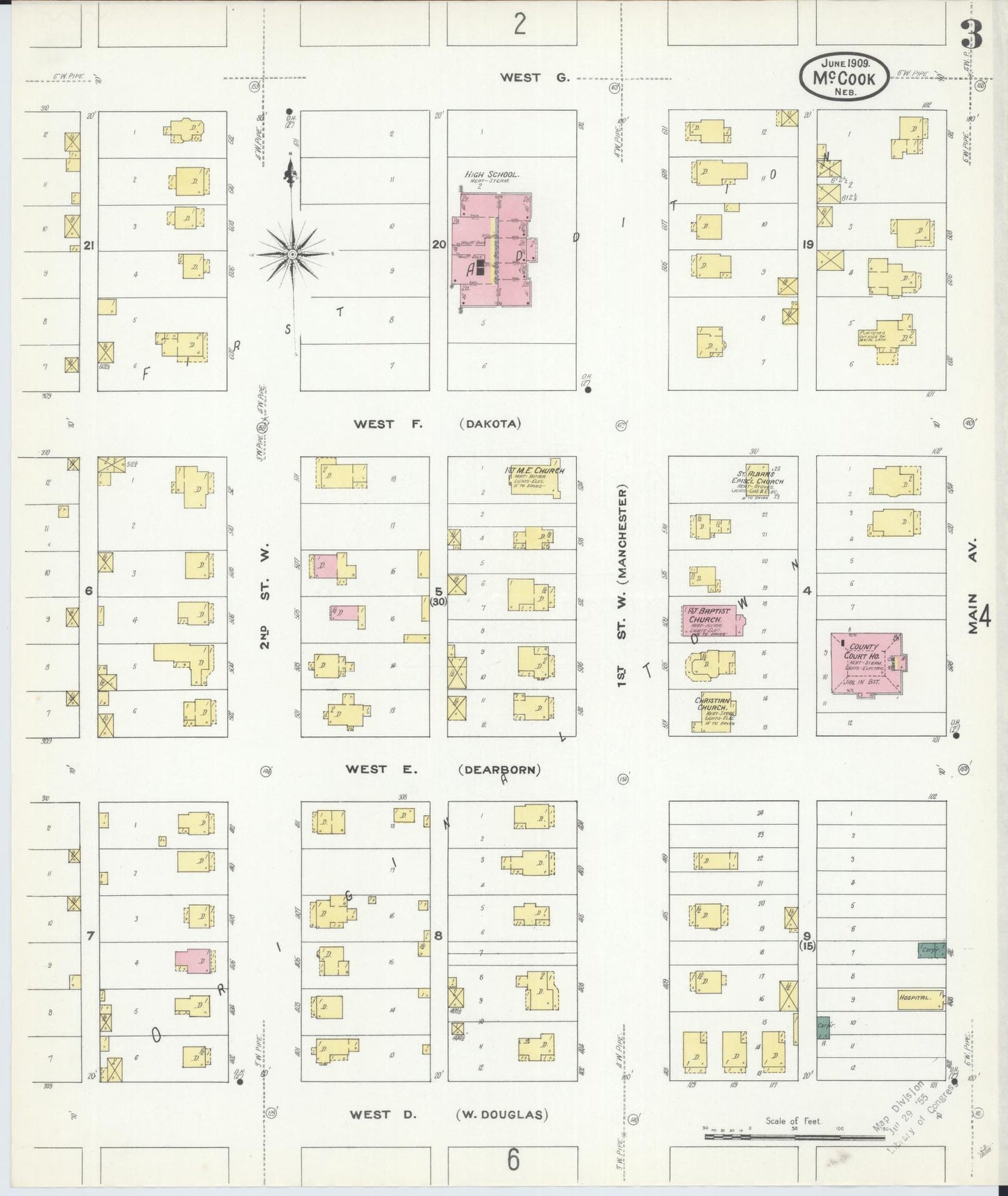 Sanborn Fire Insurance Map from Mccook, Red Willow County, Nebraska (1909), Sheet #0003 - Historic Sanborn Fire Insurance Map Print, vintage old map wall art, antique decor, genealogy gift, Nebraska Nebraska map