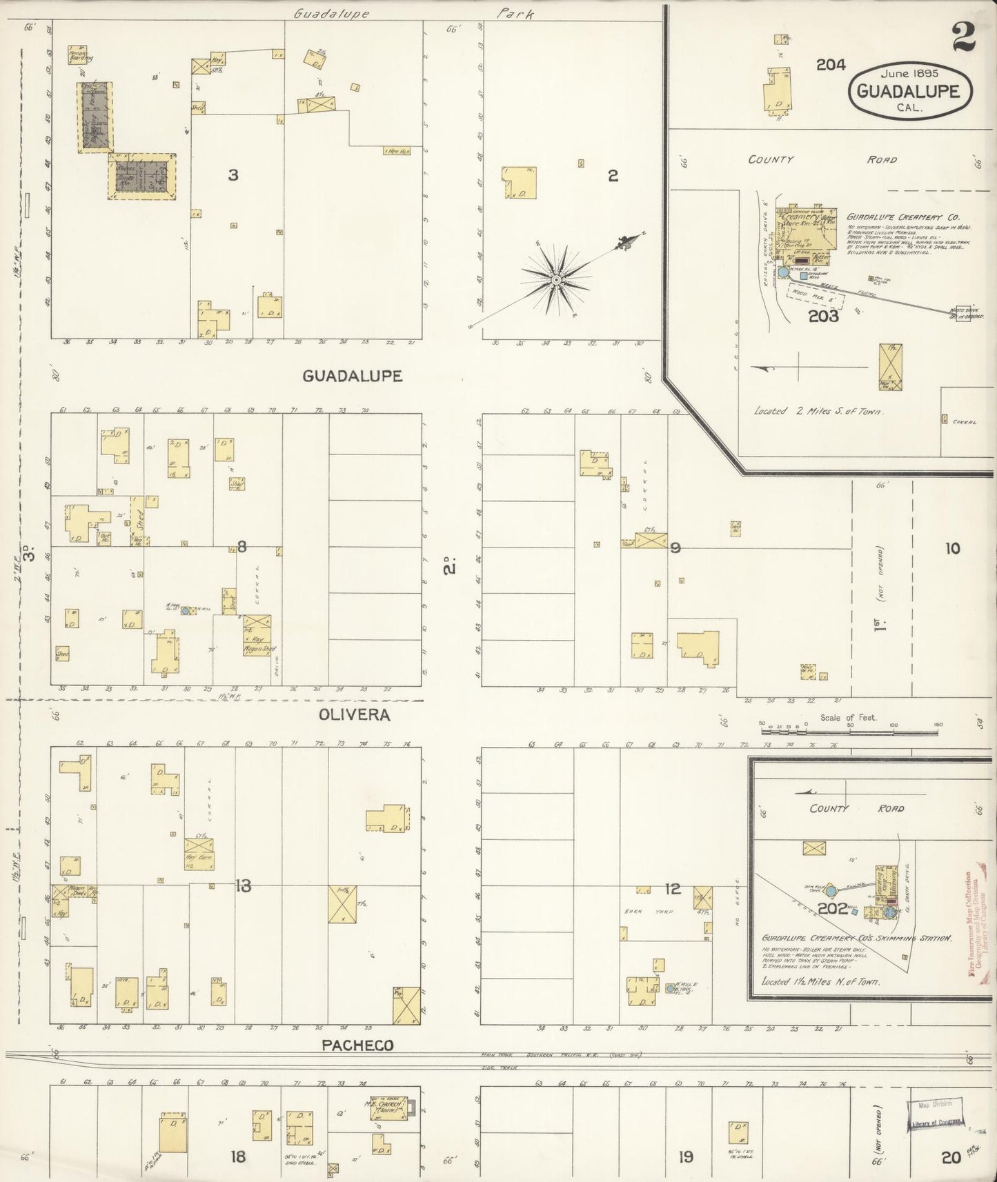 Sanborn Fire Insurance Map from Guadalupe, Santa Barbara County, California (1895), Sheet #0002 - Historic Sanborn Fire Insurance Map Print, vintage old map wall art, antique decor, genealogy gift, California California map