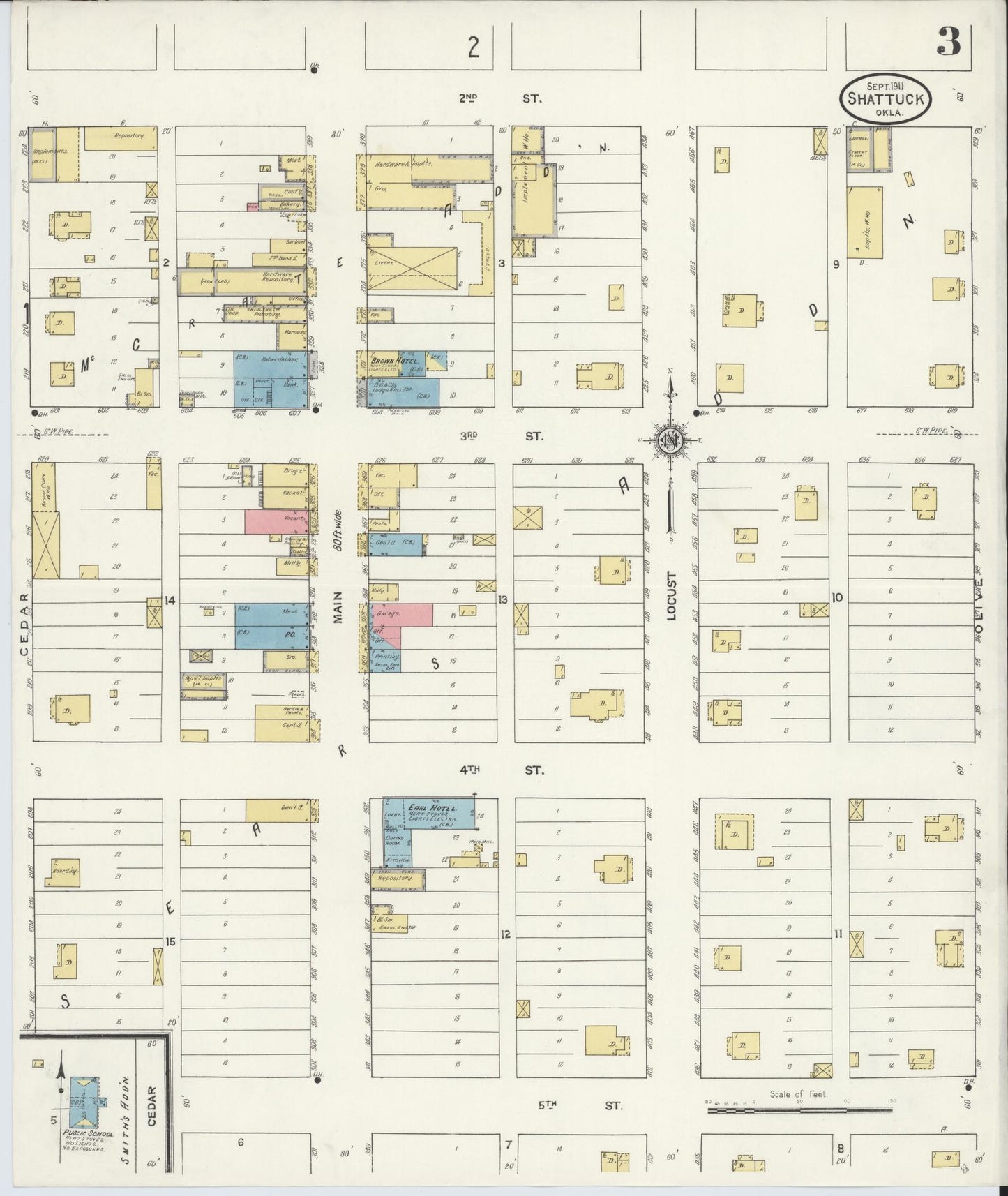 Sanborn Fire Insurance Map from Shattuck, Ellis County, Oklahoma (1911), Sheet #0003 - Complete Map Set gallery image, historic Sanborn map, vintage wall art, Oklahoma Oklahoma