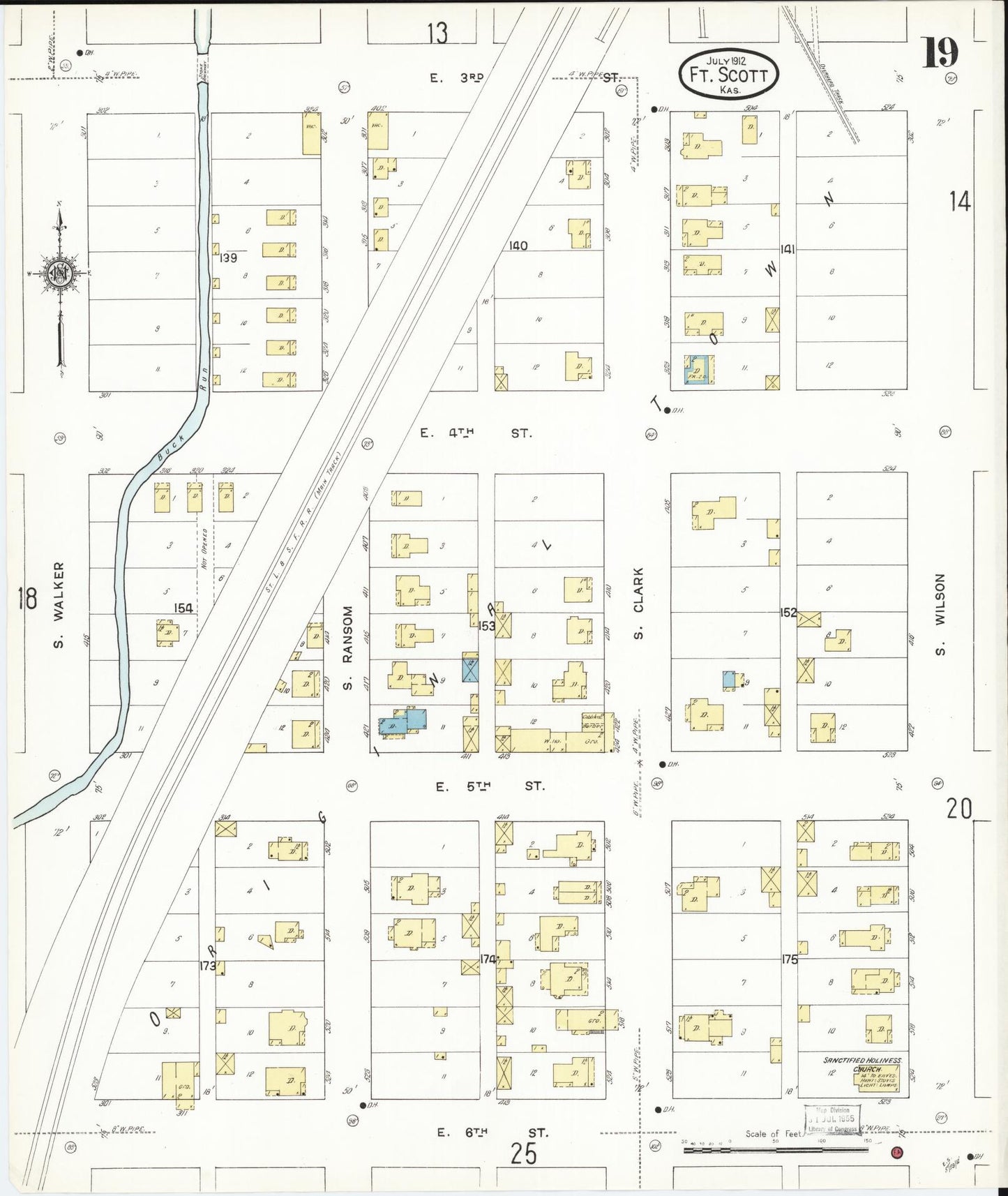 Sanborn Fire Insurance Map from Fort Scott, Bourbon County, Kansas (1912), Sheet #0019 - Historic Sanborn Fire Insurance Map Print, vintage old map wall art, antique decor, genealogy gift, Kansas Kansas map