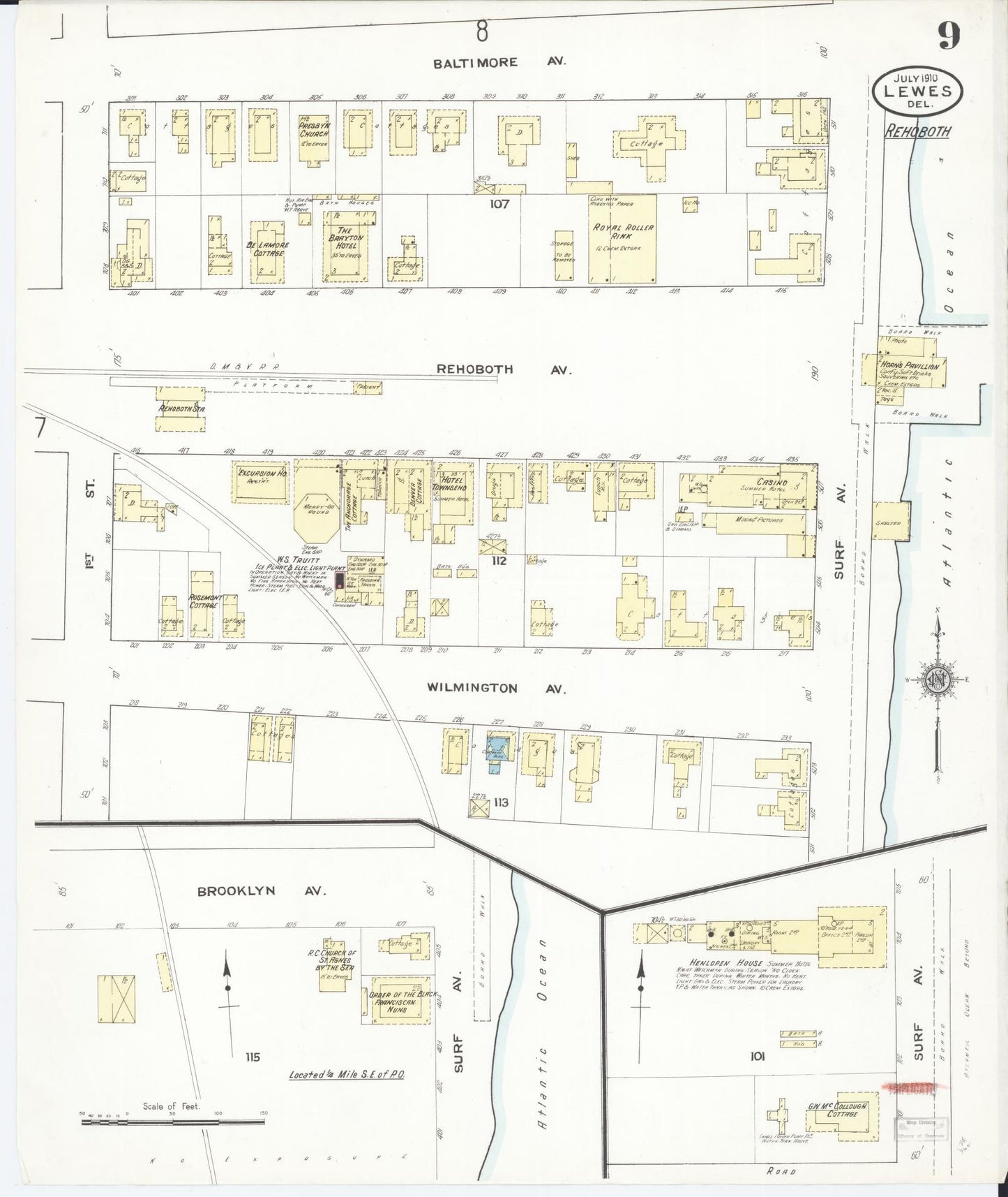 Sanborn Fire Insurance Map from Lewes, Sussex County, Delaware (1910), Sheet #0009 - Complete Map Set gallery image, historic Sanborn map, vintage wall art, Delaware Delaware