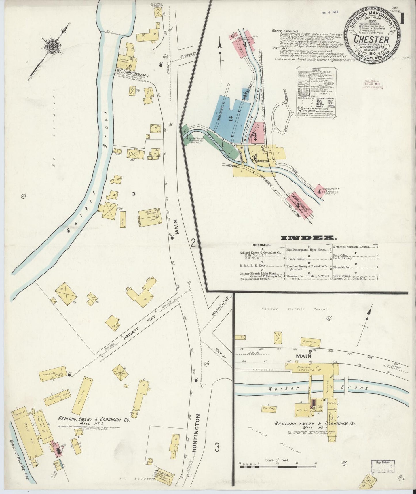 Sanborn Fire Insurance Map from Chester, Hampden County, Massachusetts (1910), Sheet #0001 - Historic Sanborn Fire Insurance Map Print, vintage old map wall art, antique decor, genealogy gift, Massachusetts Massachusetts map