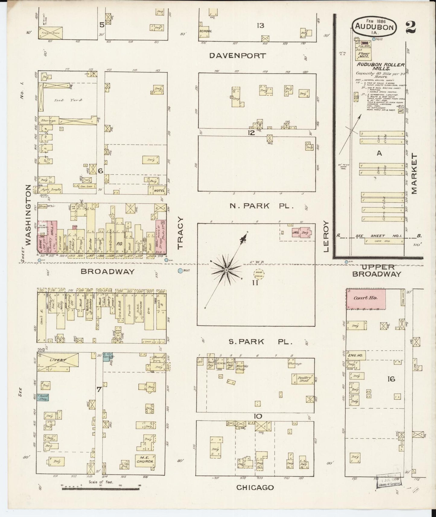 Sanborn Fire Insurance Map from Audubon, Audubon County, Iowa (1886), Sheet #0002 - Historic Sanborn Fire Insurance Map Print, vintage old map wall art