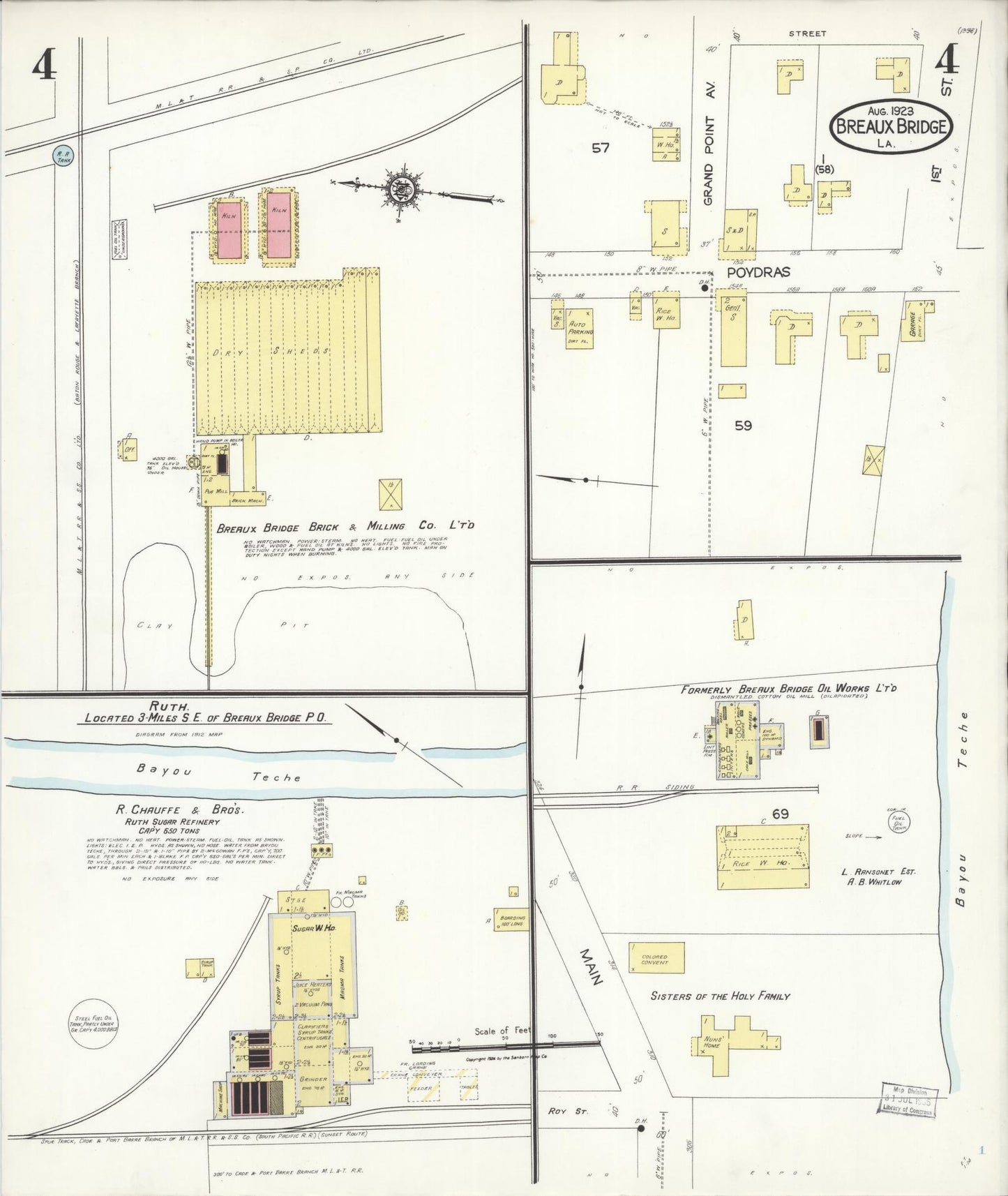 Sanborn Fire Insurance Map from Breaux Bridge, Saint Martin Parish, Louisiana (1923), Sheet #0004 - Complete Map Set gallery image, historic Sanborn map, vintage wall art, Louisiana Louisiana