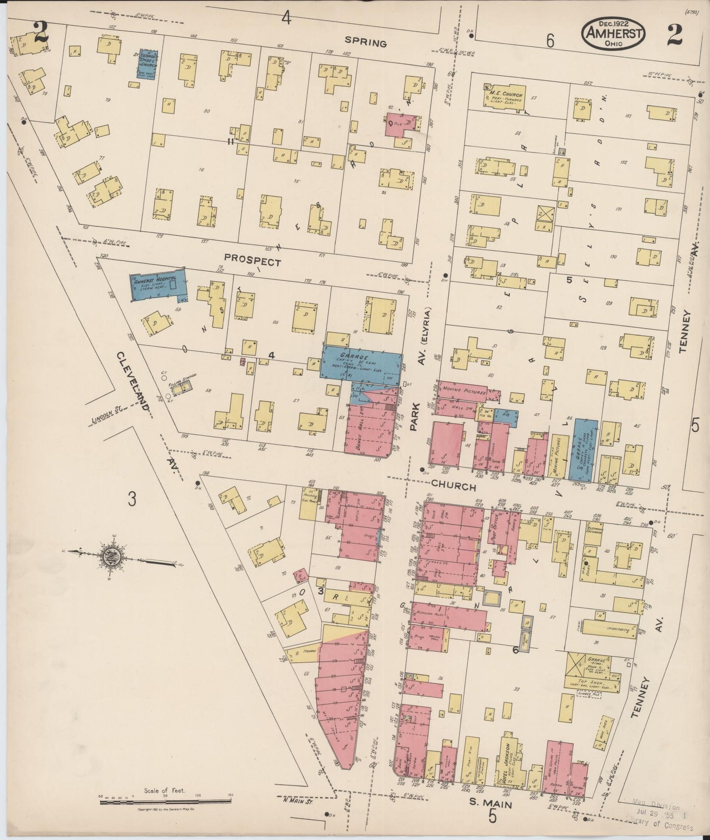 Sanborn Fire Insurance Map from Amherst, Lorain County, Ohio (1922), Sheet #0002 - Complete Map Set gallery image, historic Sanborn map, vintage wall art, Ohio Ohio
