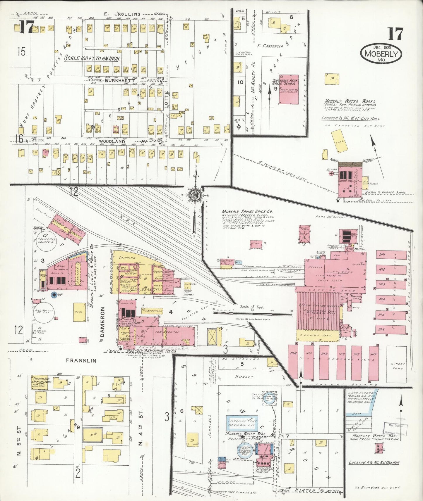 Sanborn Fire Insurance Map from Moberly, Randolph County, Missouri (1923), Sheet #0017 - Historic Sanborn Fire Insurance Map Print, vintage old map wall art, antique decor, genealogy gift, Missouri Missouri map