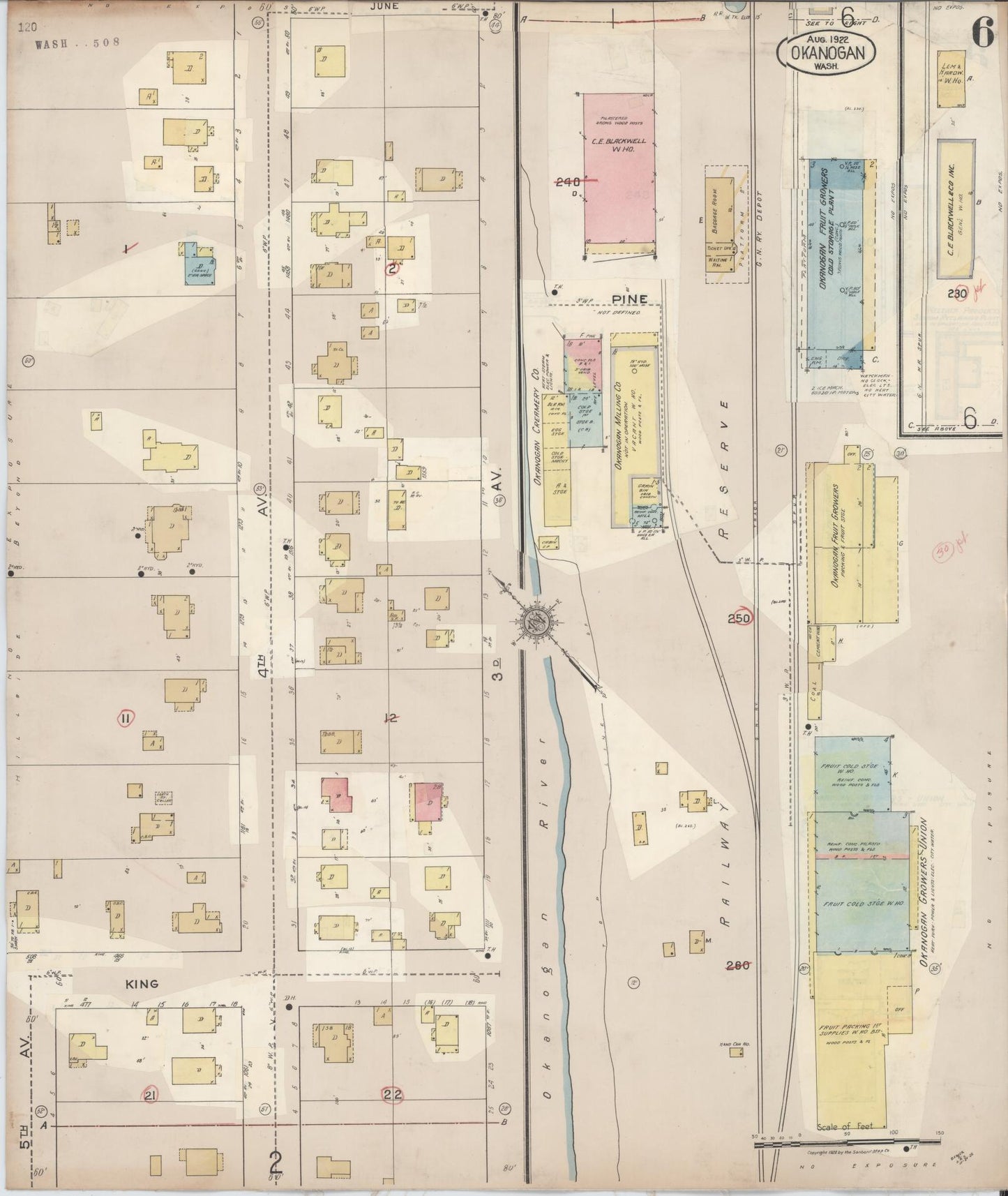 Sanborn Fire Insurance Map from Okanogan, Okanogan County, Washington (1945), Sheet #0006 - Complete Map Set gallery image, historic Sanborn map, vintage wall art, Washington Washington
