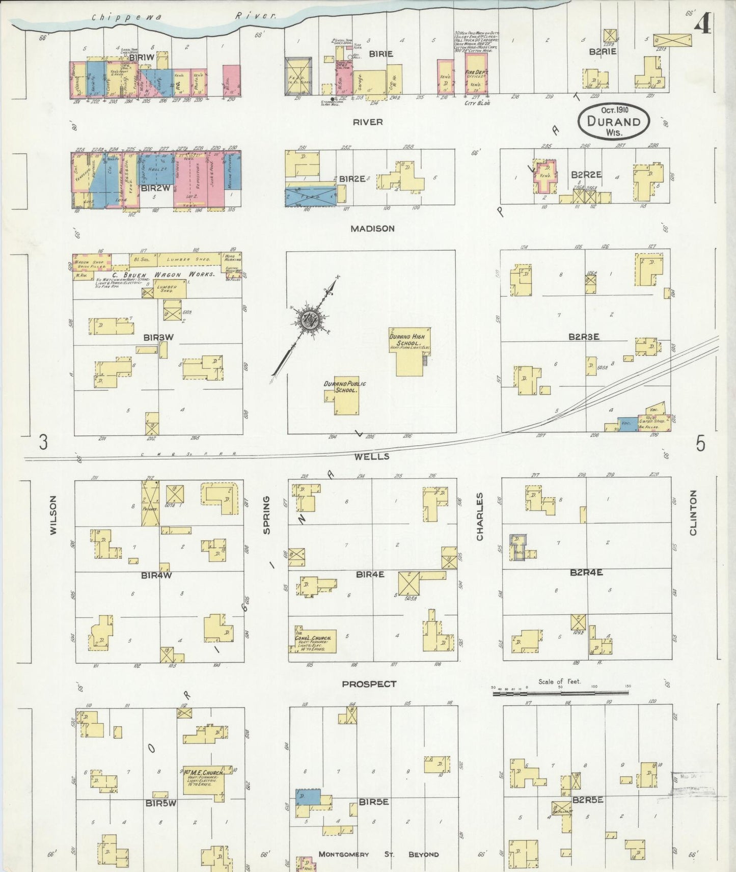 Sanborn Fire Insurance Map from Durand, Pepin County, Wisconsin (1910), Sheet #0004 - Historic Sanborn Fire Insurance Map Print, vintage old map wall art, antique decor, genealogy gift, Wisconsin Wisconsin map