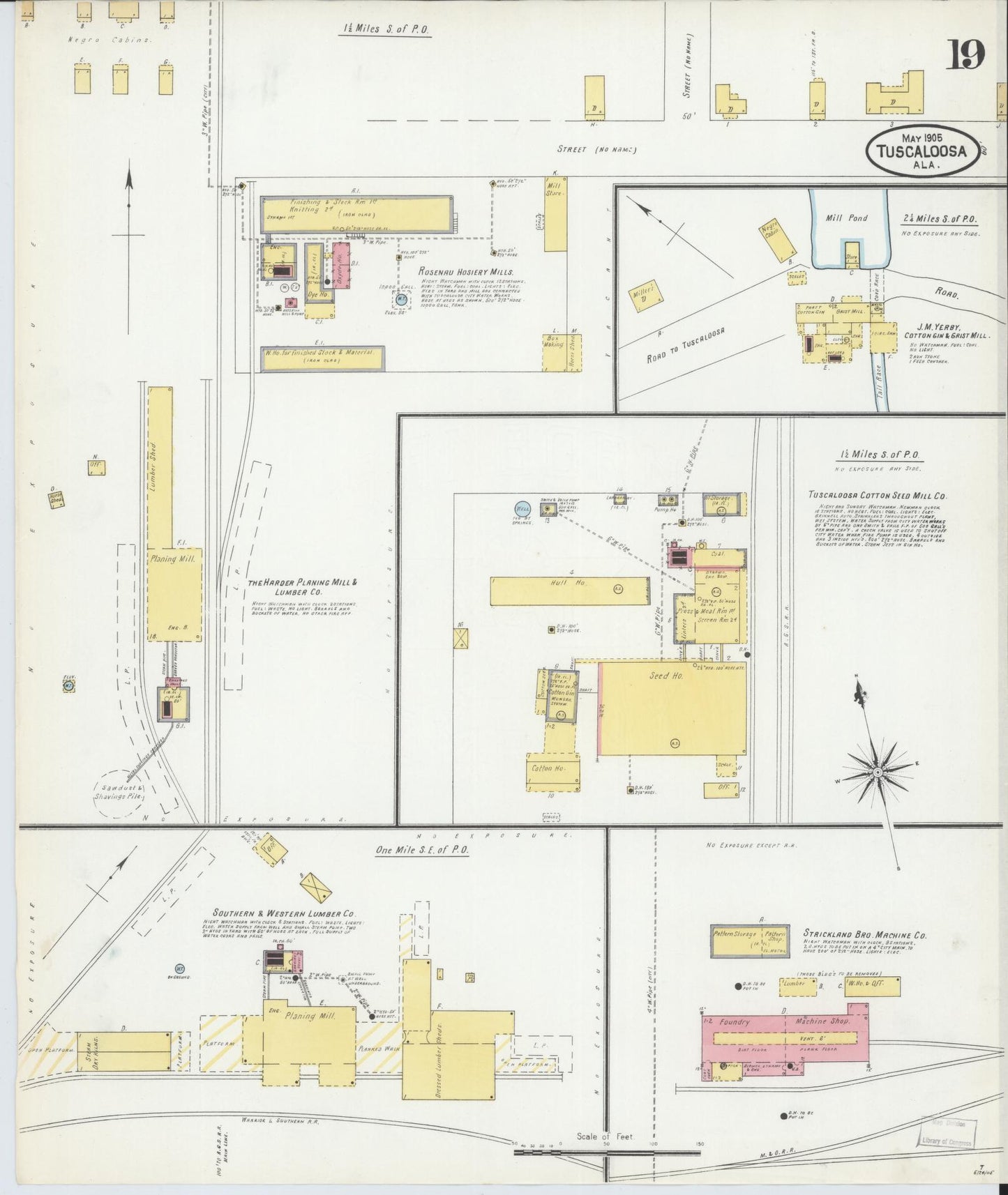 Sanborn Fire Insurance Map from Tuscaloosa, Tuscaloosa County, Alabama (1905), Sheet #0019 - Historic Sanborn Fire Insurance Map Print, vintage old map wall art, antique decor, genealogy gift, Alabama Alabama map