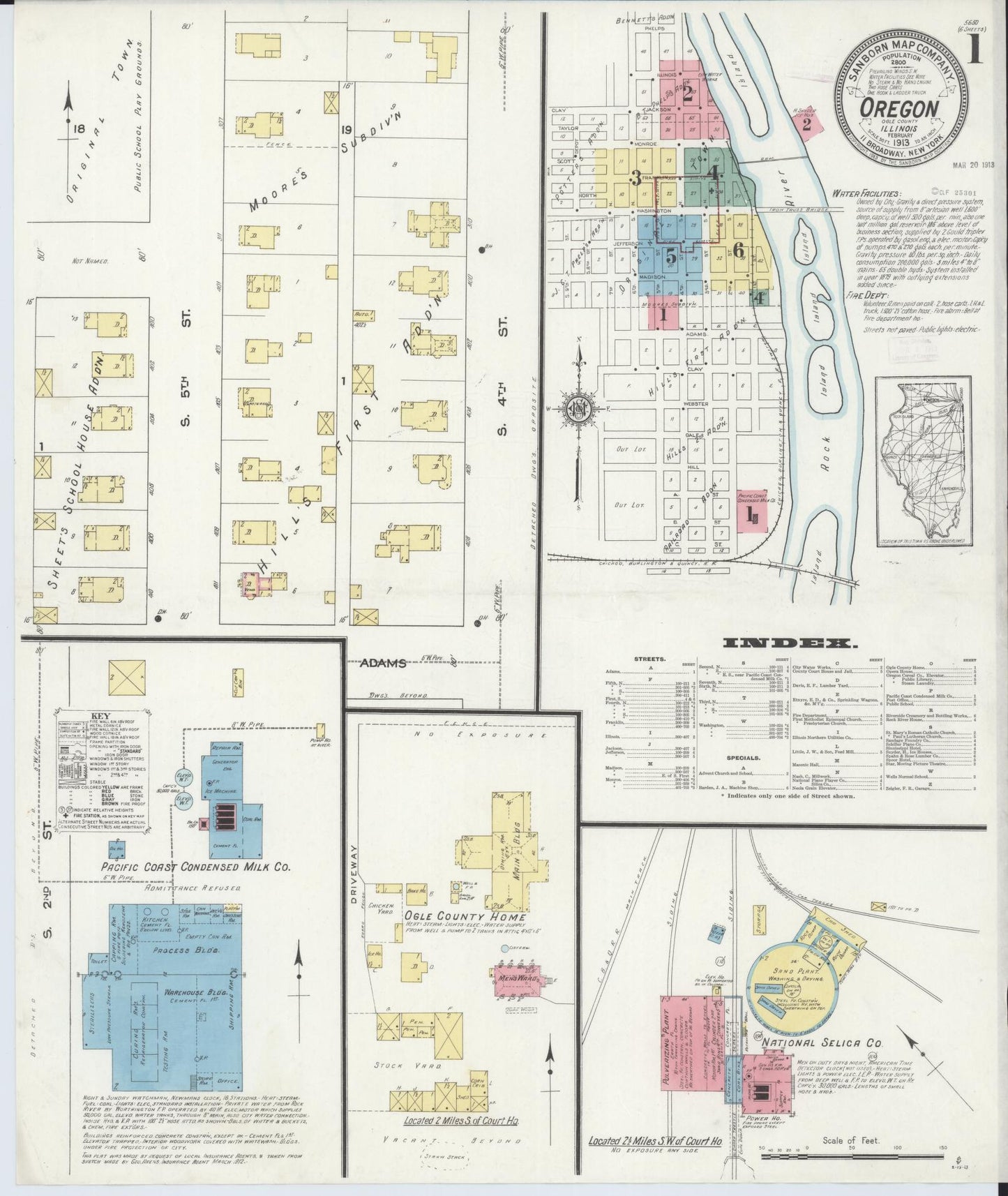 Sanborn Fire Insurance Map from Oregon, Ogle County, Illinois (1913), Sheet #0001 - Historic Sanborn Fire Insurance Map Print, vintage old map wall art, antique decor, genealogy gift, Oregon Oregon map