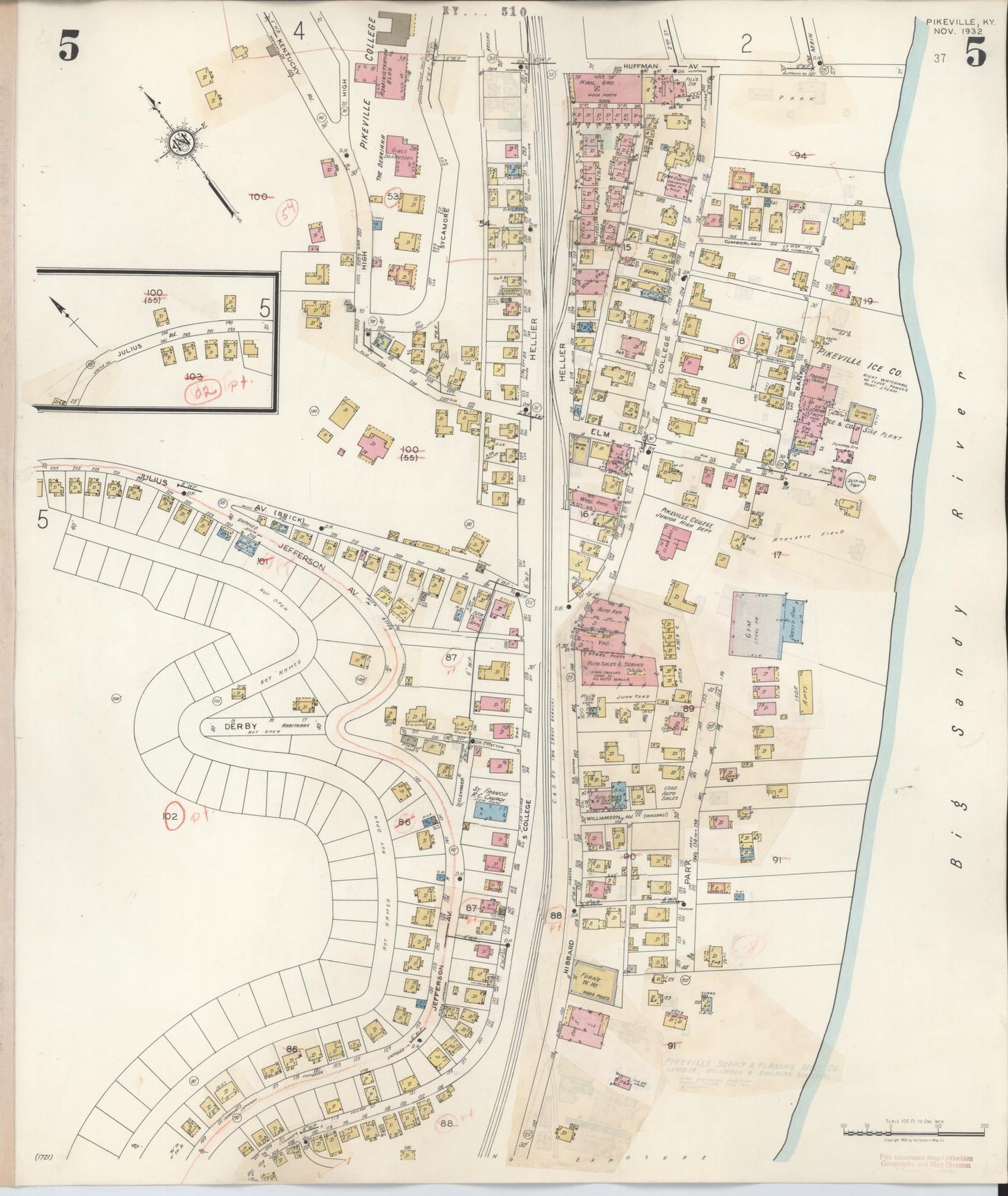Sanborn Fire Insurance Map from Pikeville, Pike County, Kentucky (1949), Sheet #0005 - Historic Sanborn Fire Insurance Map Print, vintage old map wall art, antique decor, genealogy gift, Kentucky Kentucky map