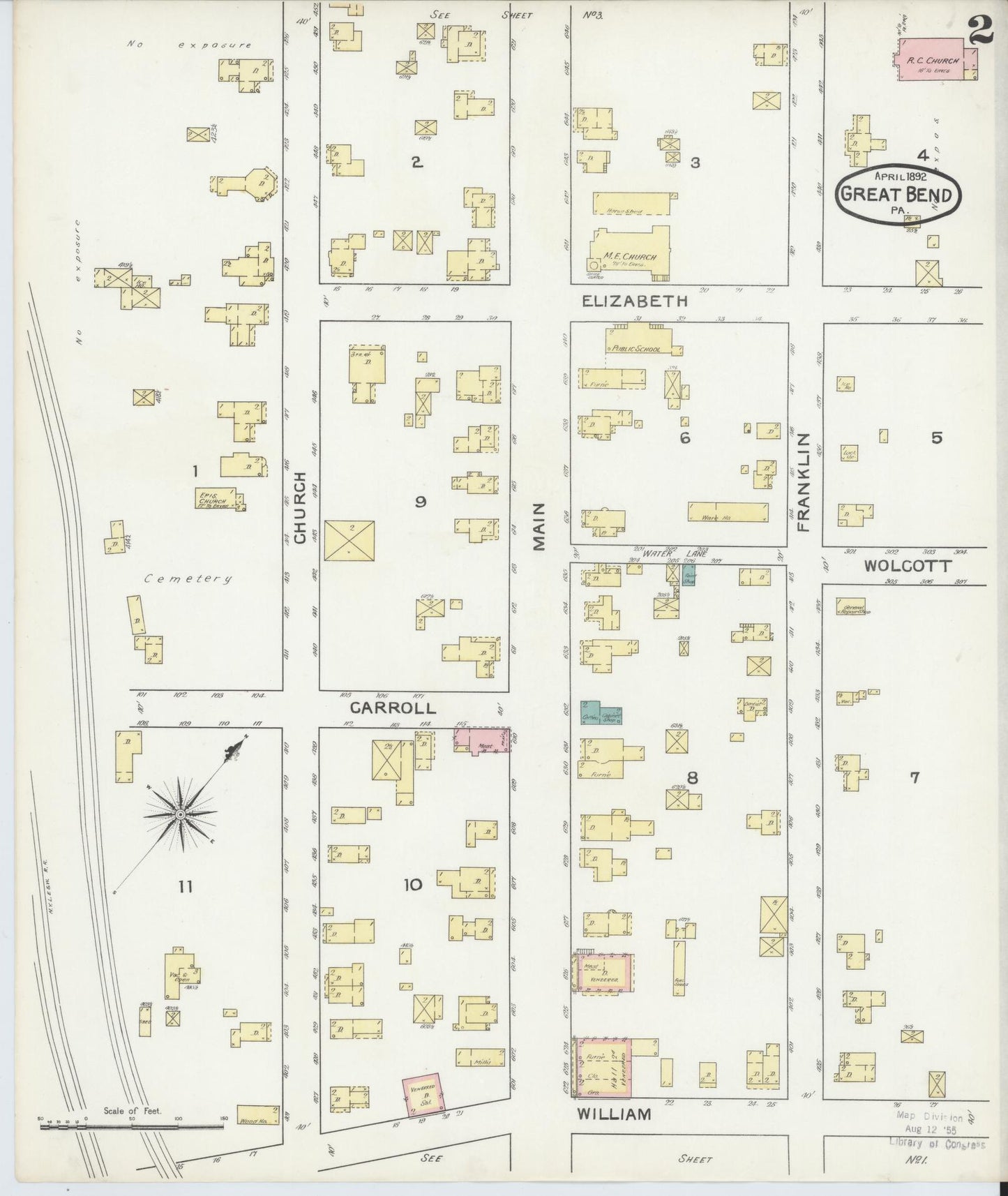 Sanborn Fire Insurance Map from Great Bend, Susquehanna County, Pennsylvania (1892), Sheet #0002 - Historic Sanborn Fire Insurance Map Print, vintage old map wall art, antique decor, genealogy gift, Pennsylvania Pennsylvania map