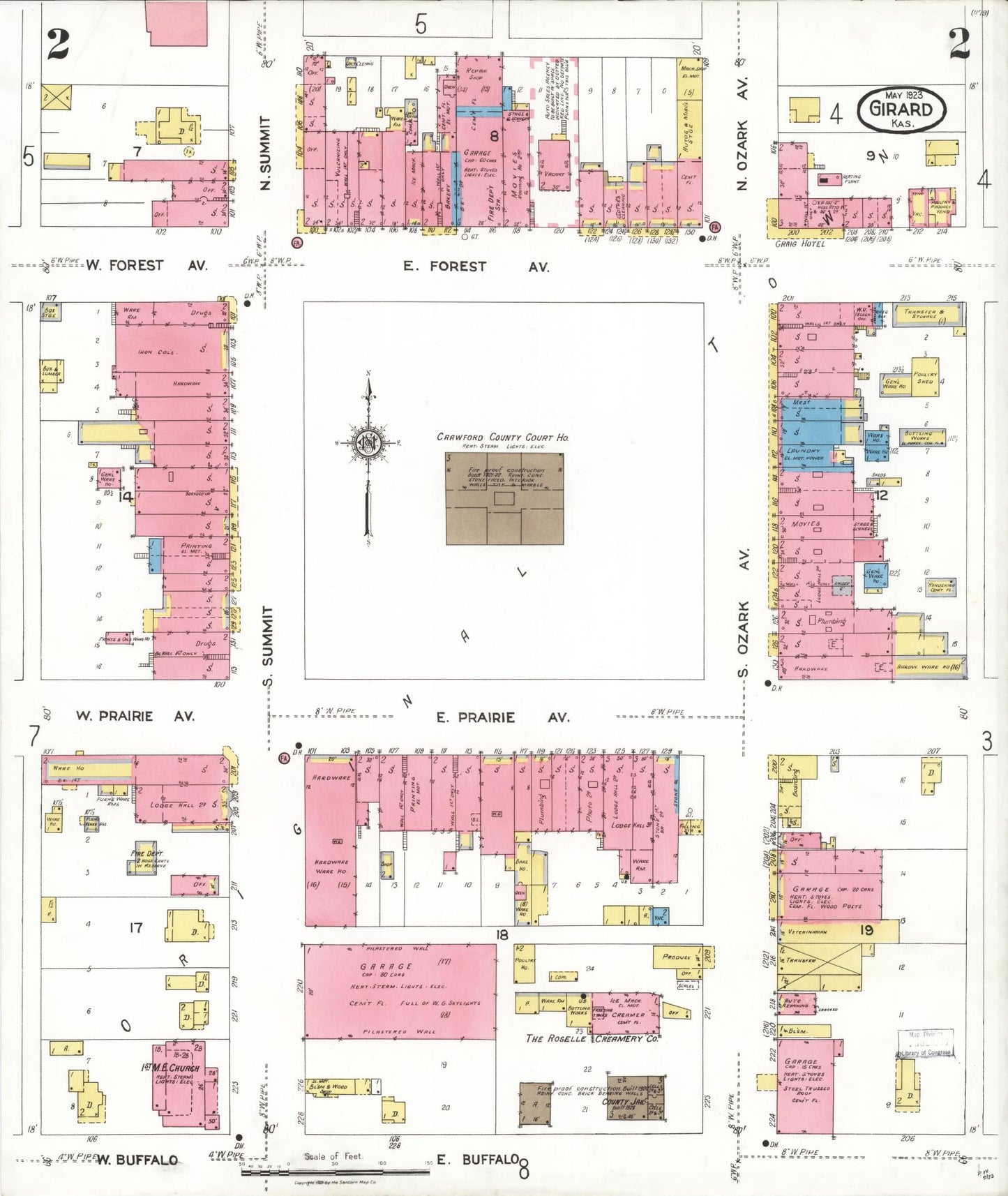 Sanborn Fire Insurance Map from Girard, Crawford County, Kansas (1923), Sheet #0002 - Historic Sanborn Fire Insurance Map Print, vintage old map wall art, antique decor, genealogy gift, Kansas Kansas map