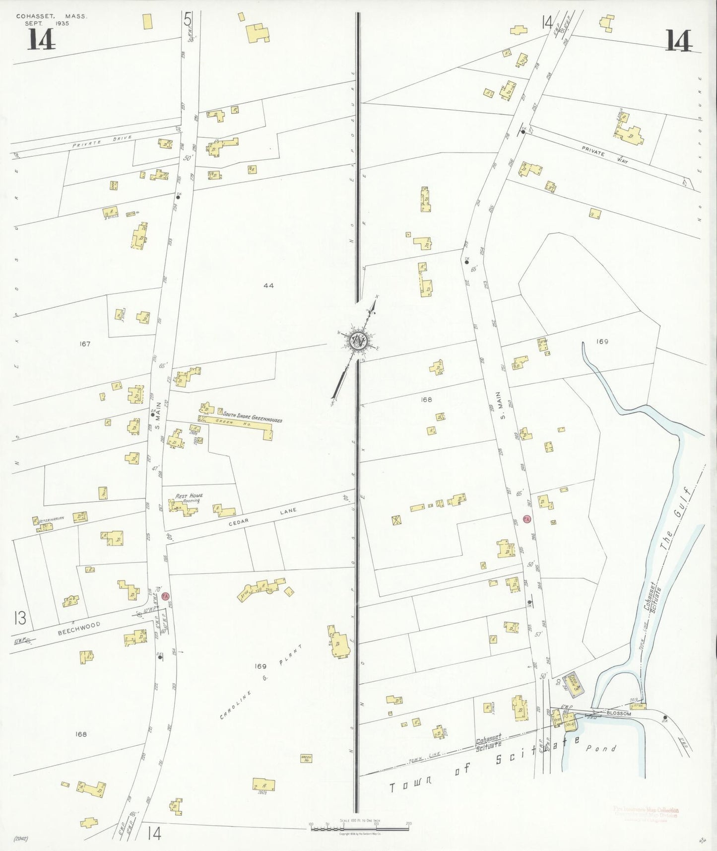 Sanborn Fire Insurance Map from Cohasset, Norfolk County, Massachusetts (1935), Sheet #0014 - Historic Sanborn Fire Insurance Map Print, vintage old map wall art, antique decor, genealogy gift, Massachusetts Massachusetts map