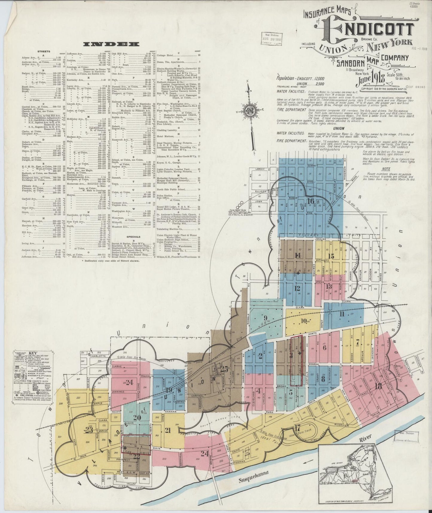 Sanborn Fire Insurance Map from Endicott, Broome County, New York. (1918) – Historic Sanborn Fire Insurance Map Print
