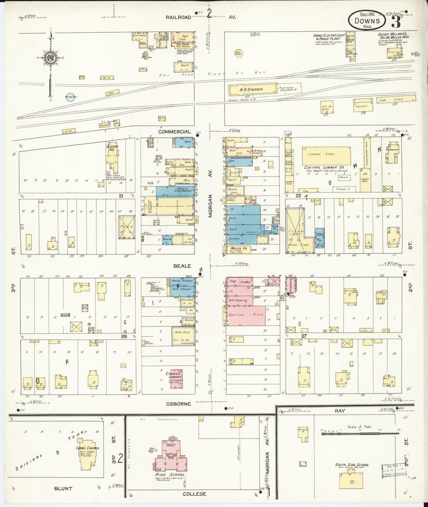 Sanborn Fire Insurance Map from Downs, Osborne County, Kansas (1911), Sheet #0003 - Complete Map Set gallery image, historic Sanborn map, vintage wall art, Kansas Kansas