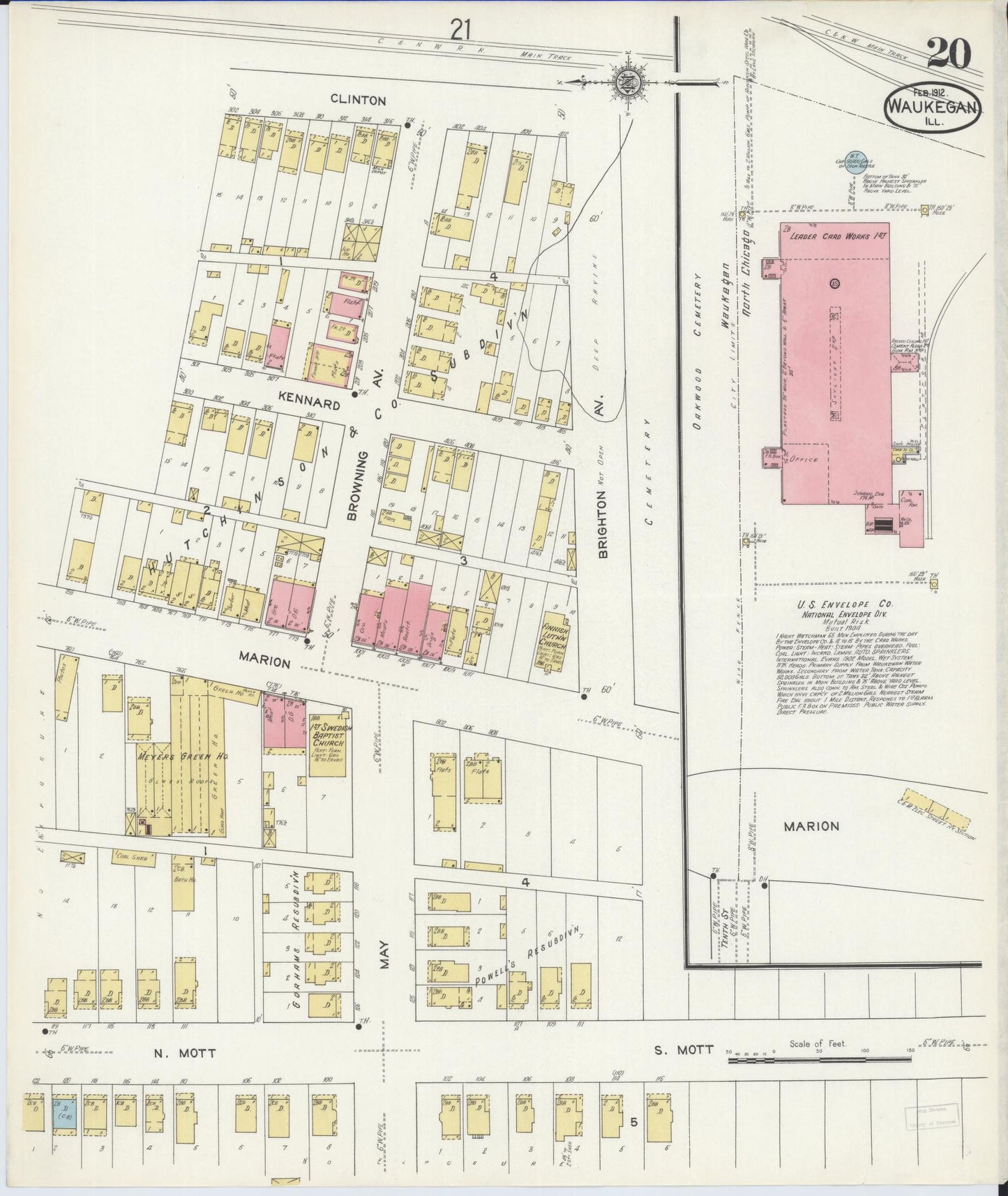 Sanborn Fire Insurance Map from Waukegan, Lake County, Illinois. (1912), Sheet 20 – Historic Sanborn Fire Insurance Map Print
