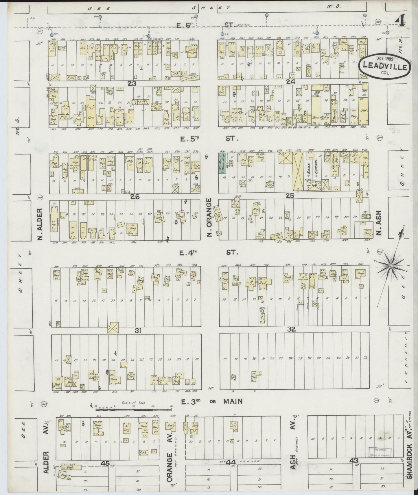 Sanborn Fire Insurance Map from Leadville, Lake County, Colorado (1889), Sheet #0004 - Historic Sanborn Fire Insurance Map Print, vintage old map wall art, antique decor, genealogy gift, Colorado Colorado map