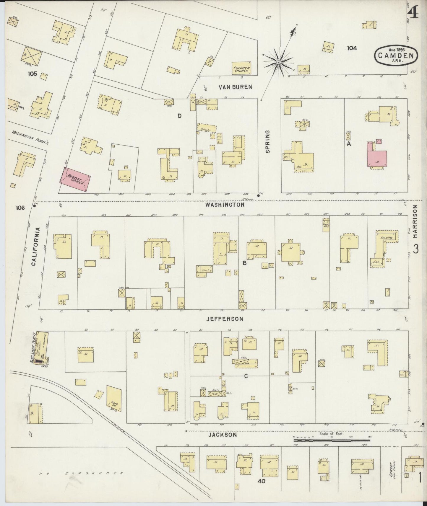 Sanborn Fire Insurance Map from Camden, Ouachita County, Arkansas (1896), Sheet #0004 - Historic Sanborn Fire Insurance Map Print, vintage old map wall art, antique decor, genealogy gift, Arkansas Arkansas map