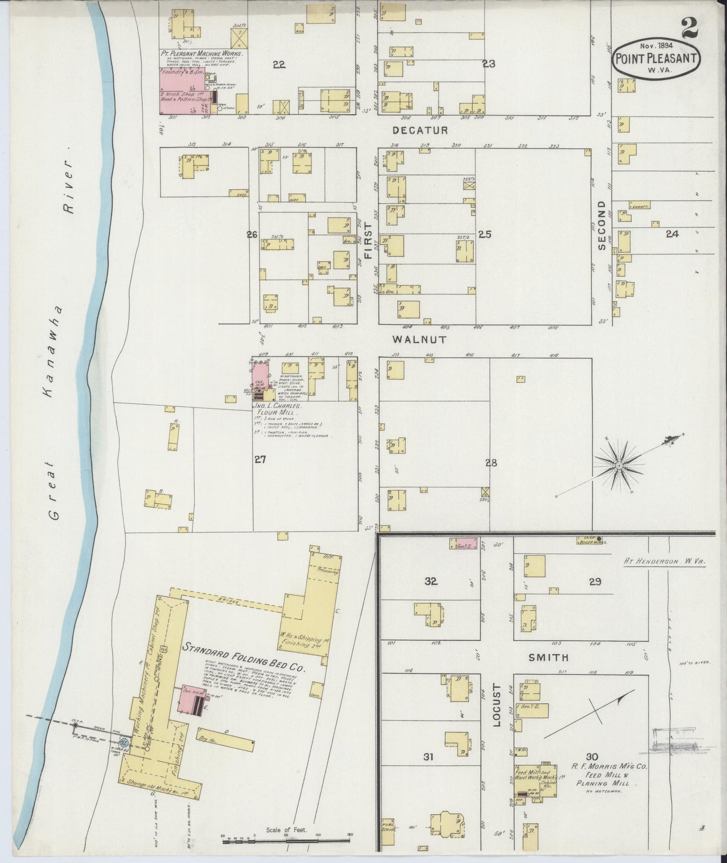 Sanborn Fire Insurance Map from Point Pleasant, Mason County, West Virginia (1894), Sheet #0002 - Historic Sanborn Fire Insurance Map Print, vintage old map wall art, antique decor, genealogy gift, West Virginia West Virginia map