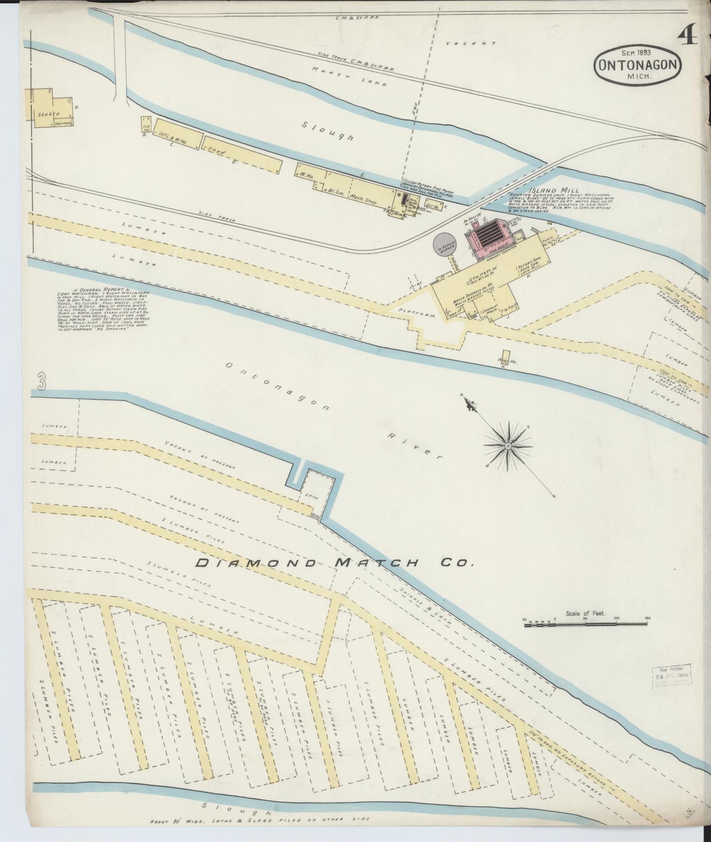 Sanborn Fire Insurance Map from Ontonagon, Ontonagon County, Michigan (1893), Sheet #0004 - Complete Map Set gallery image, historic Sanborn map, vintage wall art, Michigan Michigan