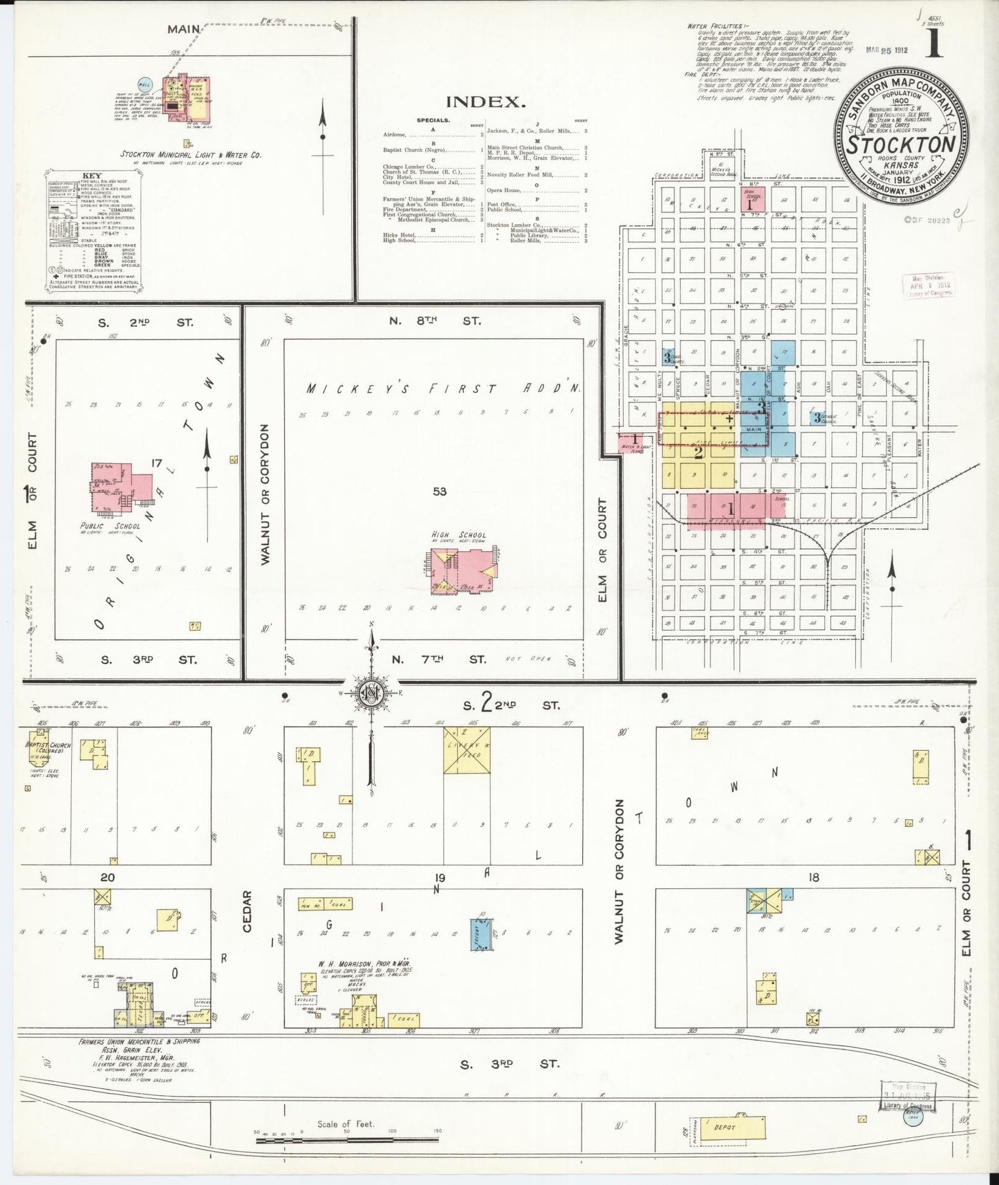 Sanborn Fire Insurance Map from Stockton, Rooks County, Kansas (1912), Sheet #0001 - Historic Sanborn Fire Insurance Map Print, vintage old map wall art, antique decor, genealogy gift, Kansas Kansas map