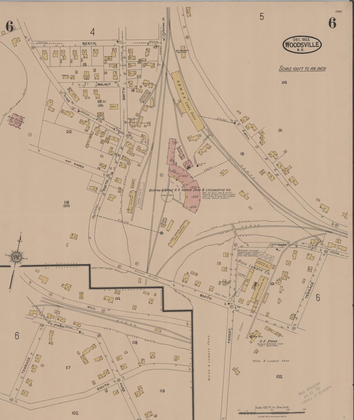 Sanborn Fire Insurance Map from Woodsville, Grafton County, New Hampshire (1922), Sheet #0006 - Complete Map Set gallery image, historic Sanborn map, vintage wall art, New Hampshire New Hampshire
