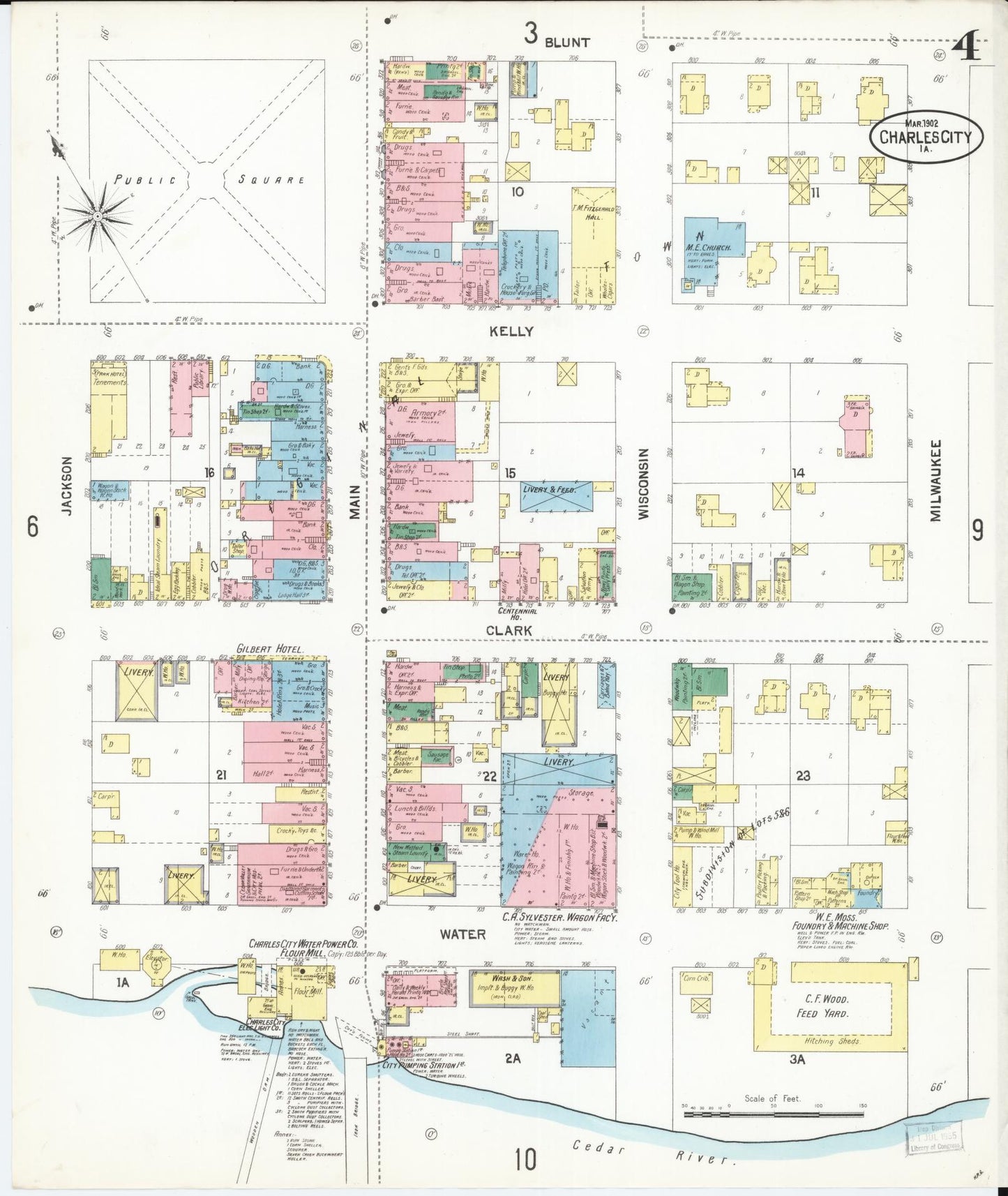 Sanborn Fire Insurance Map from Charles City, Floyd County, Iowa (1902), Sheet #0004 - Historic Sanborn Fire Insurance Map Print, vintage old map wall art