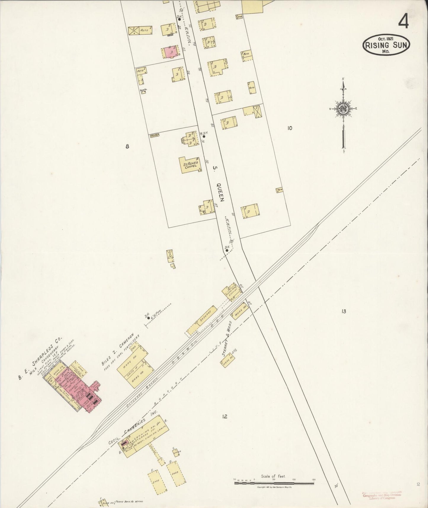 Sanborn Fire Insurance Map from Rising Sun, Cecil County, Maryland (1921), Sheet #0004 - Complete Map Set gallery image, historic Sanborn map, vintage wall art, Maryland Maryland