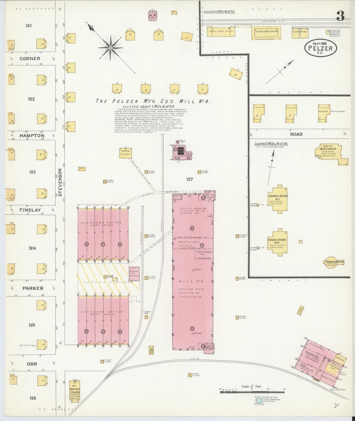 Sanborn Fire Insurance Map from Pelzer, Anderson County, South Carolina (1908), Sheet #0003 - Historic Sanborn Fire Insurance Map Print, vintage old map wall art, antique decor, genealogy gift, South Carolina South Carolina map