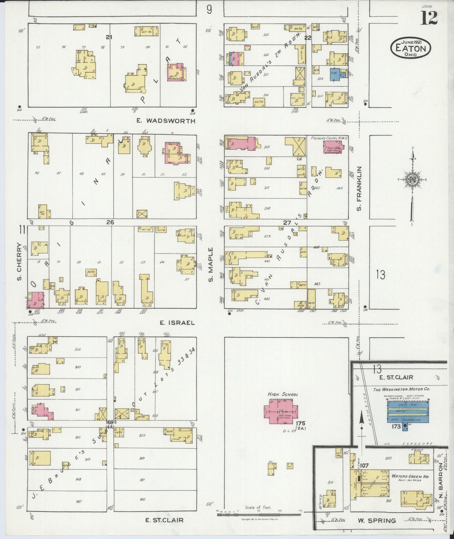 Sanborn Fire Insurance Map from Eaton, Preble County, Ohio (1921), Sheet #0012 - Historic Sanborn Fire Insurance Map Print, vintage old map wall art, antique decor, genealogy gift, Ohio Ohio map