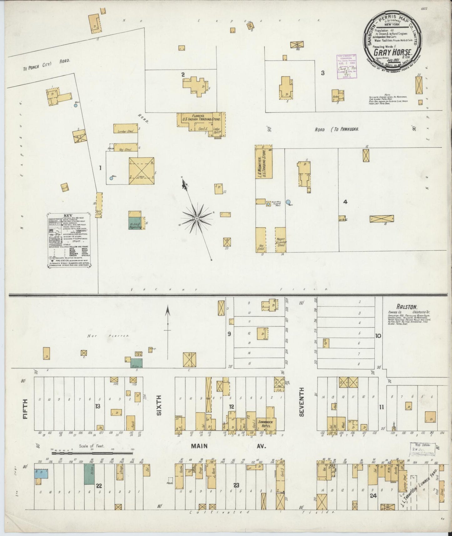 Sanborn Fire Insurance Map from Gray Horse, Osage County, Oklahoma (1901), Sheet #0001 - Historic Sanborn Fire Insurance Map Print, vintage old map wall art, antique decor, genealogy gift, Oklahoma Oklahoma map