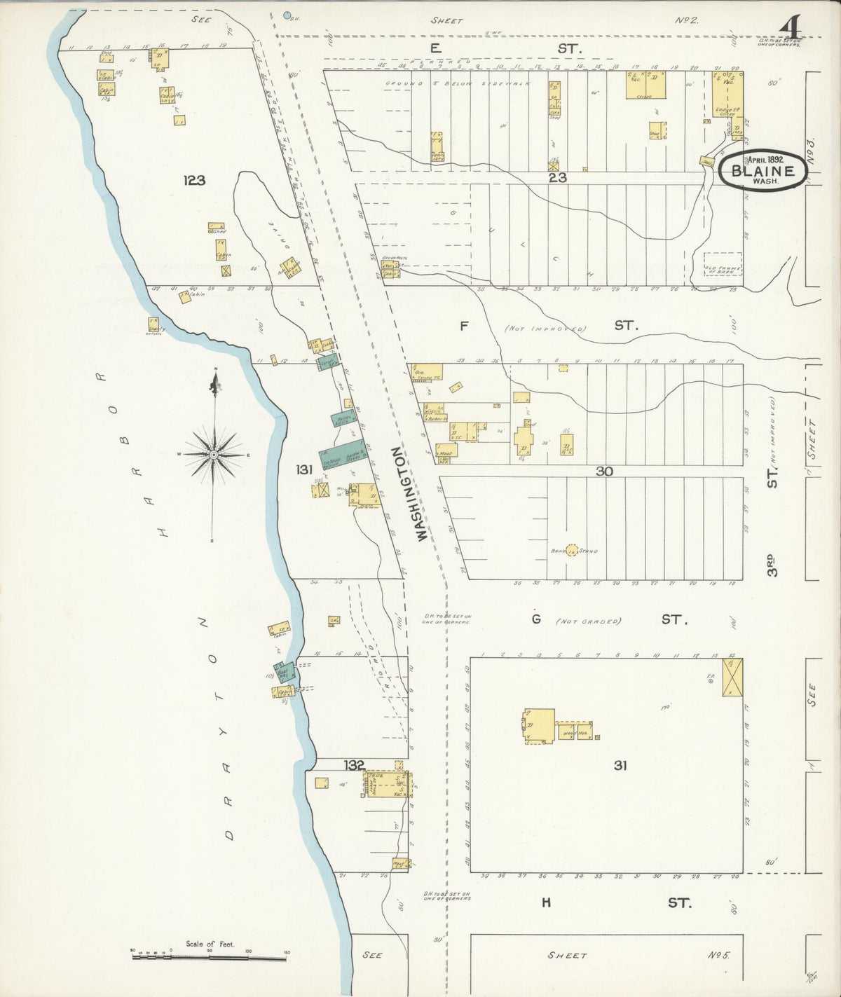 Sanborn Fire Insurance Map from Blaine, Whatcom County, Washington (1892), Sheet #0004 - Historic Sanborn Fire Insurance Map Print, vintage old map wall art, antique decor, genealogy gift, Washington Washington map