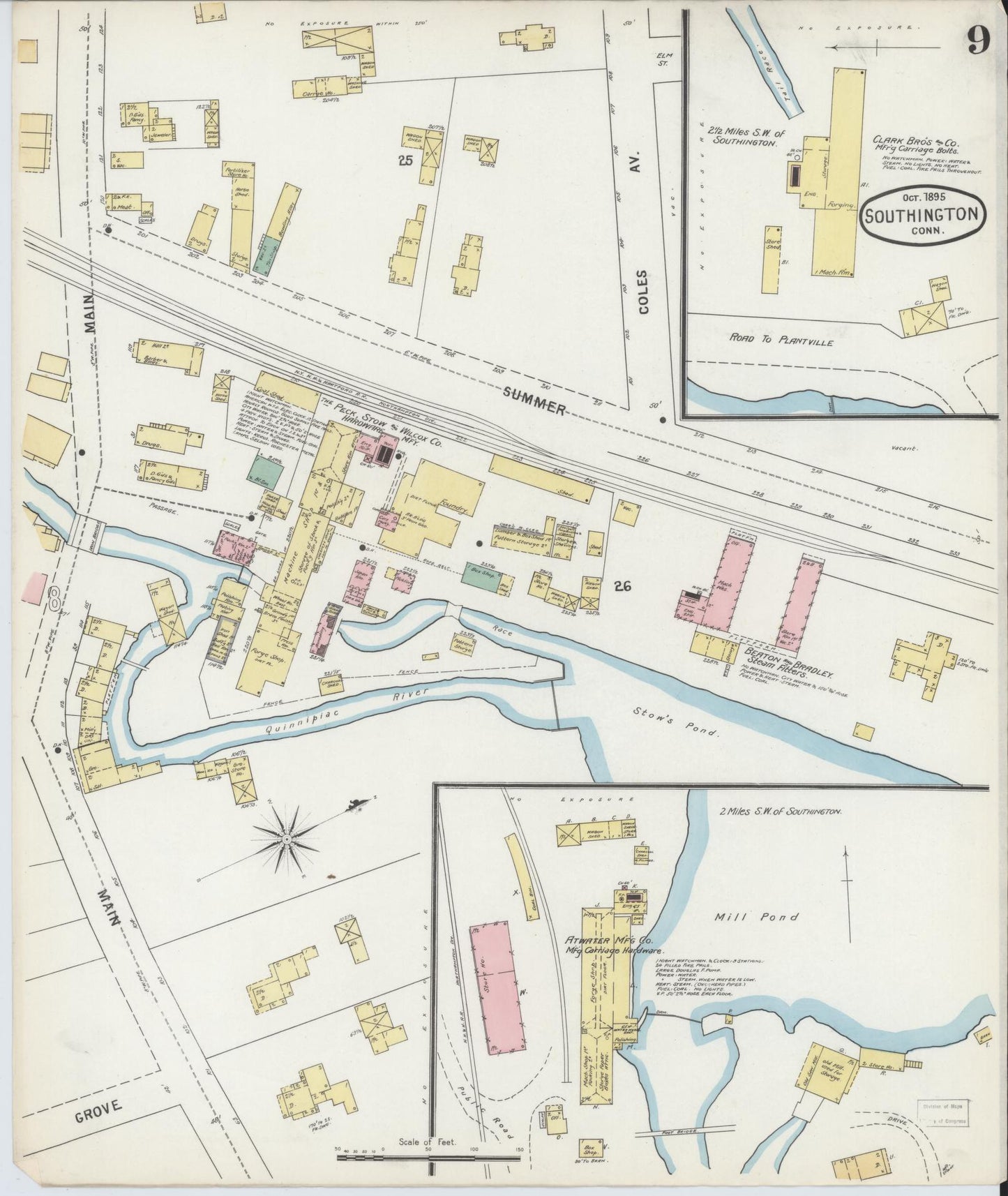 Sanborn Fire Insurance Map from Southington, Hartford County, Connecticut (1895), Sheet #0009 - Historic Sanborn Fire Insurance Map Print, vintage old map wall art, antique decor, genealogy gift, Connecticut Connecticut map