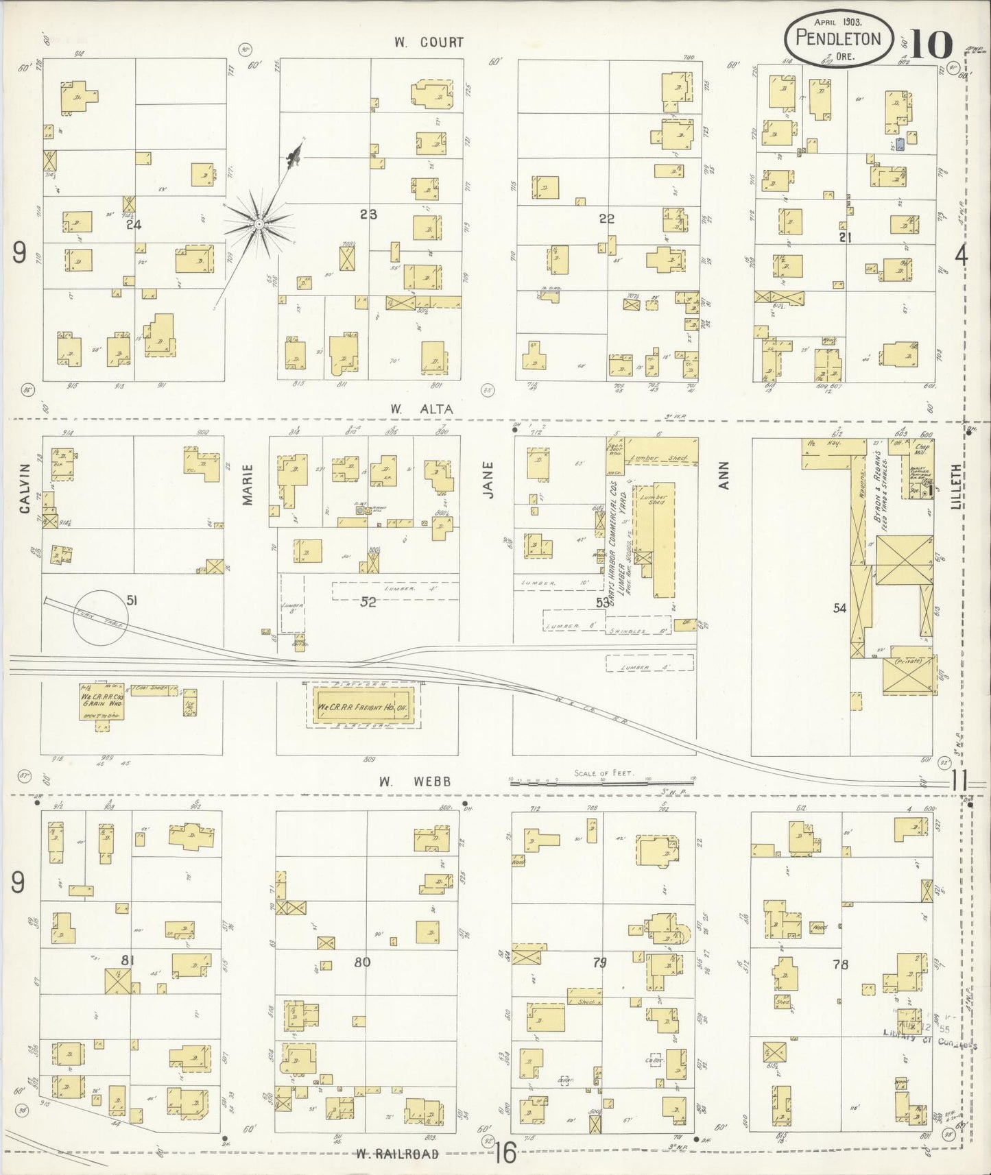 Sanborn Fire Insurance Map from Pendleton, Umatilla County, Oregon (1903), Sheet #0010 - Historic Sanborn Fire Insurance Map Print, vintage old map wall art, antique decor, genealogy gift, Oregon Oregon map