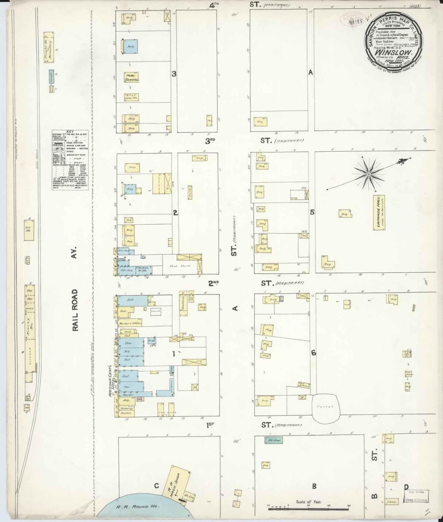 Sanborn Fire Insurance Map from Winslow, Navajo County, Arizona (1890), Sheet #0001 - Historic Sanborn Fire Insurance Map Print, vintage old map wall art, antique decor, genealogy gift, Arizona Arizona map