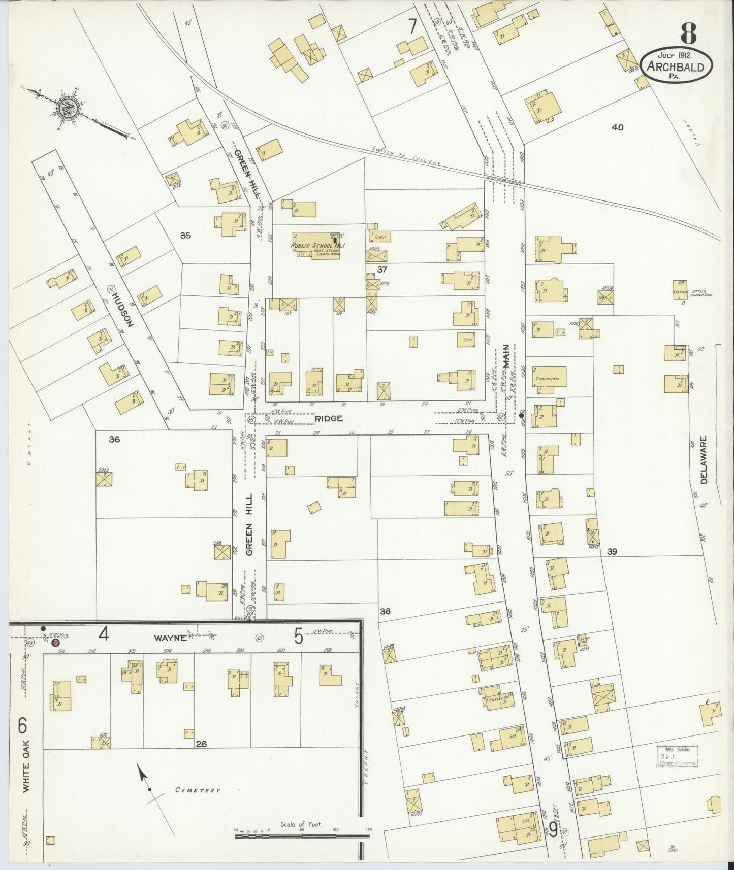 Sanborn Fire Insurance Map from Archbald, Lackawanna County, Pennsylvania (1912), Sheet #0008 - Historic Sanborn Fire Insurance Map Print, vintage old map wall art, antique decor, genealogy gift, Pennsylvania Pennsylvania map