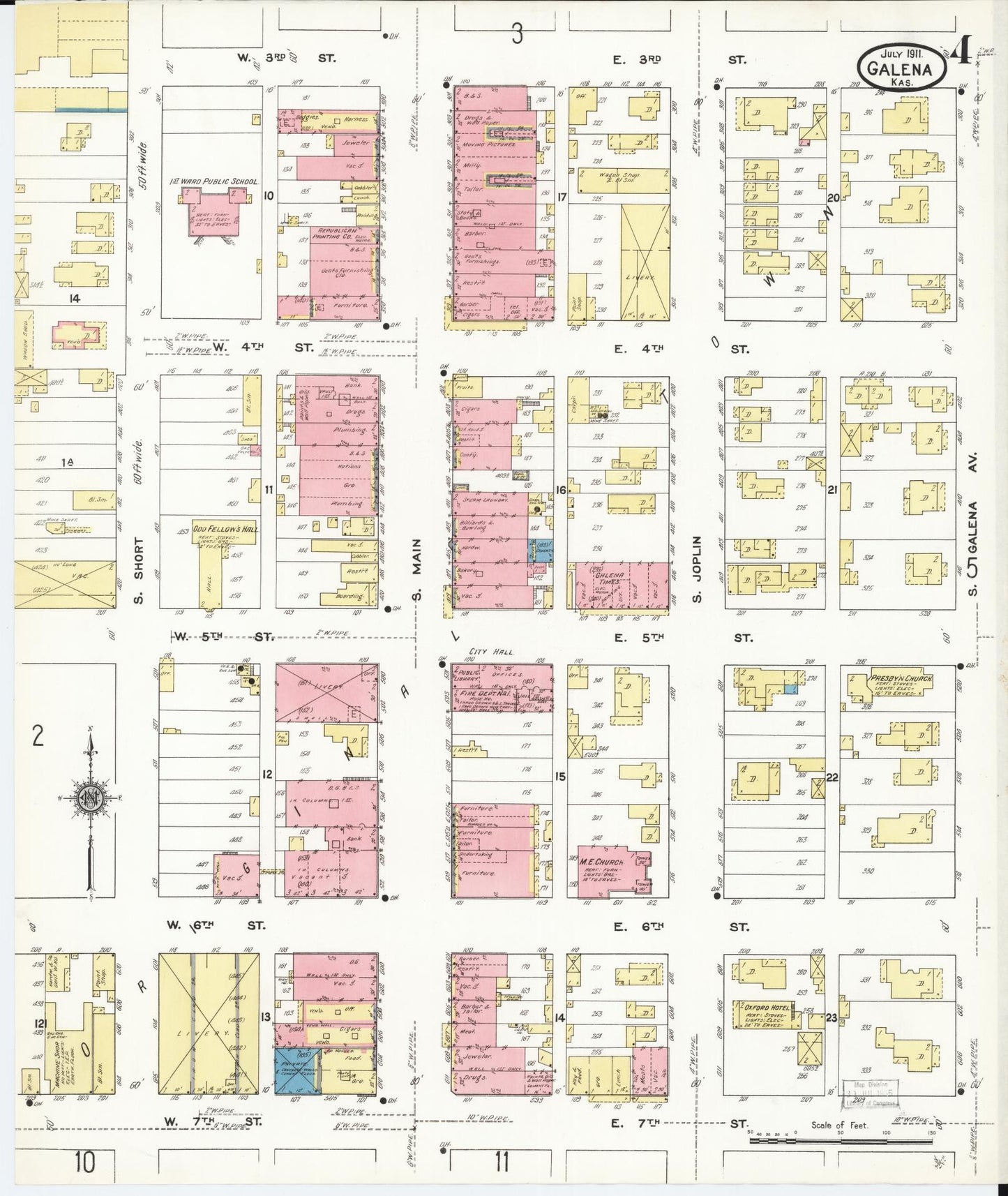 Sanborn Fire Insurance Map from Galena, Cherokee County, Kansas (1911), Sheet #0004 - Historic Sanborn Fire Insurance Map Print, vintage old map wall art, antique decor, genealogy gift, Kansas Kansas map