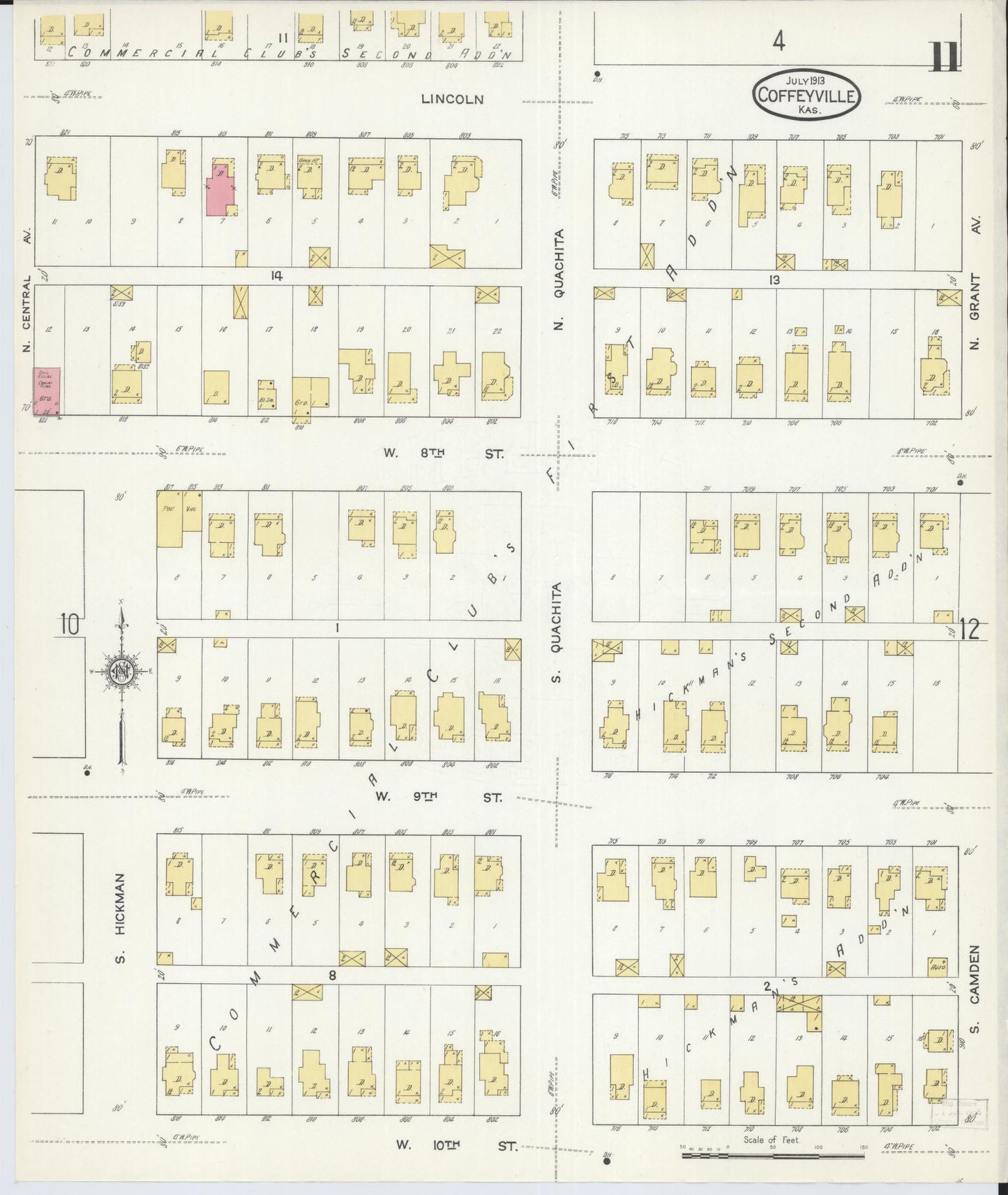 Sanborn Fire Insurance Map from Coffeyville, Montgomery County, Kansas (1913), Sheet #0011 - Historic Sanborn Fire Insurance Map Print, vintage old map wall art, antique decor, genealogy gift, Kansas Kansas map